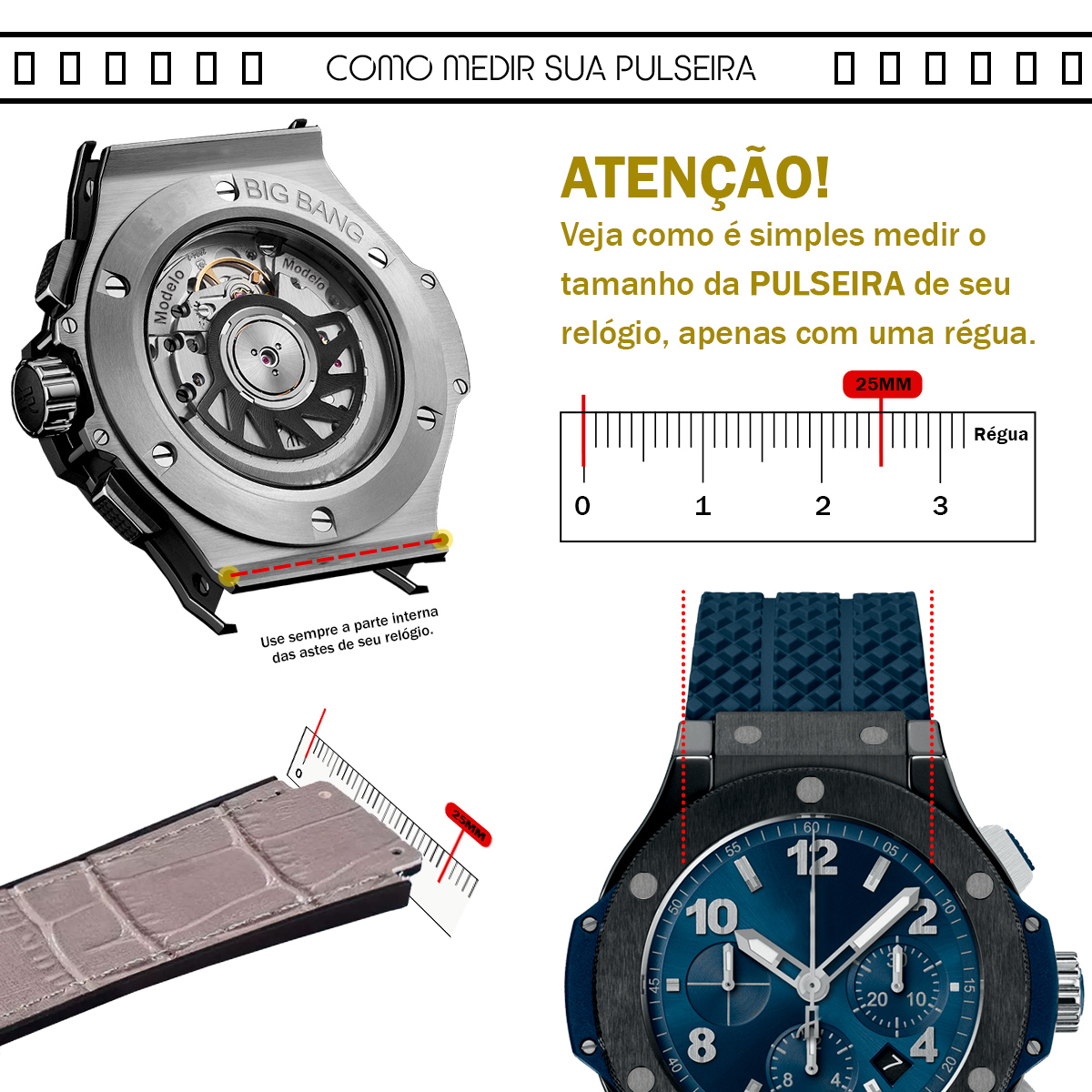Pulseira para Relógio Compatível com Hublot Luna Rossa Preto 25mm ...