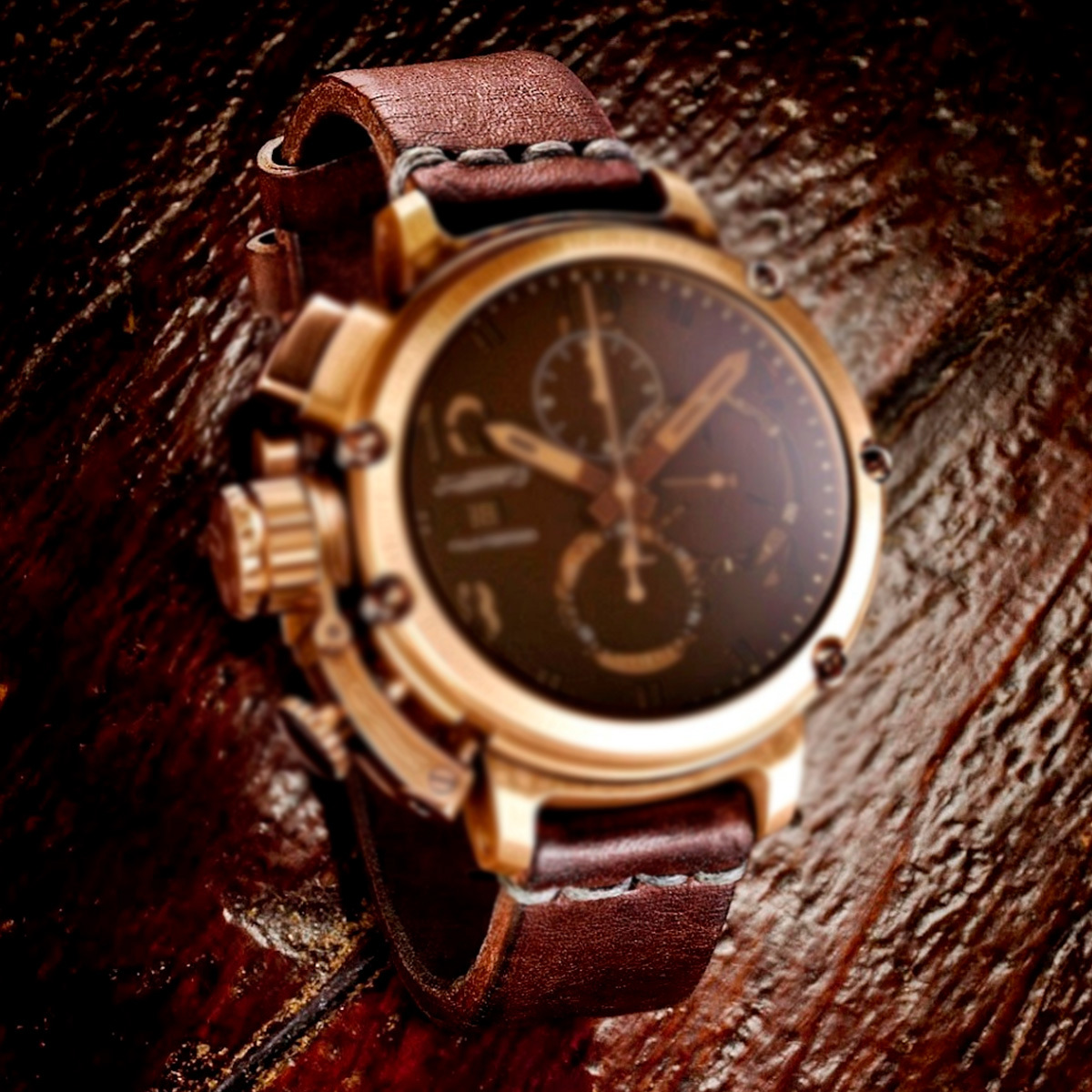 Pulseira de Couro Rustico para U-Boat Italo Fontana Chimera Marrom