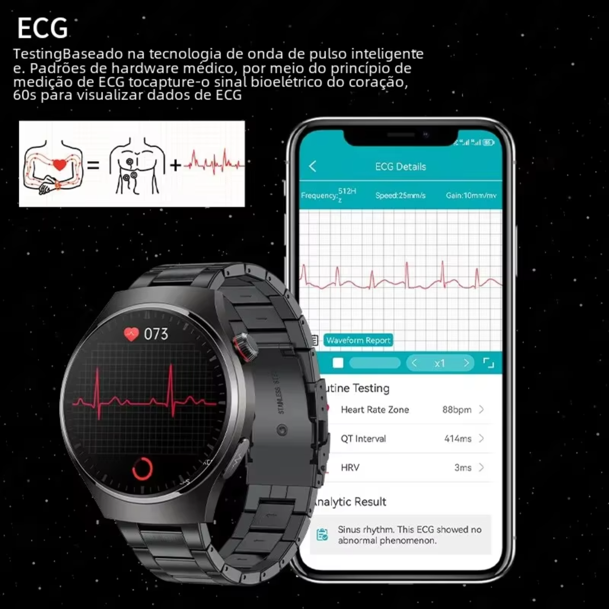 Relógio Inteligente Medidor de Glicose, ECG e Chamadas Bluetooth - RXB ...