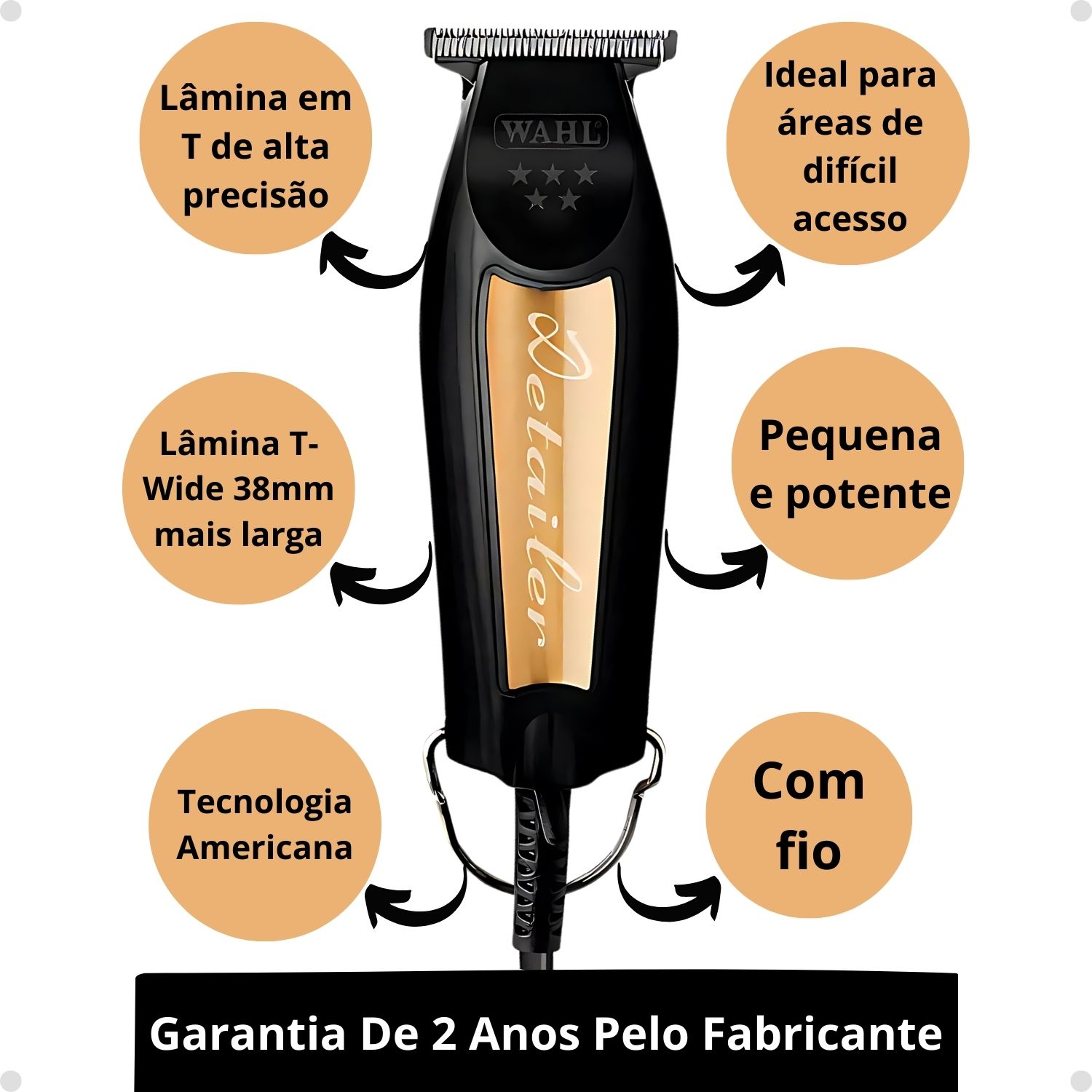 Máquina De Acabamento Wahl 5 Star Series Black & Gold Detailer