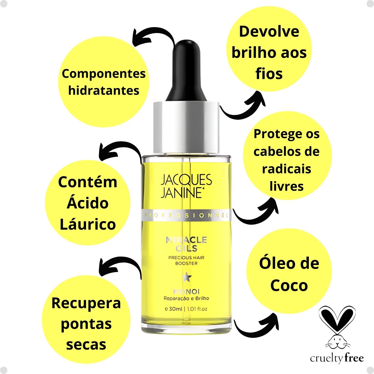 Óleo Jacques Janine Miracle Oils Monoi Reparação e Brilho 30ml