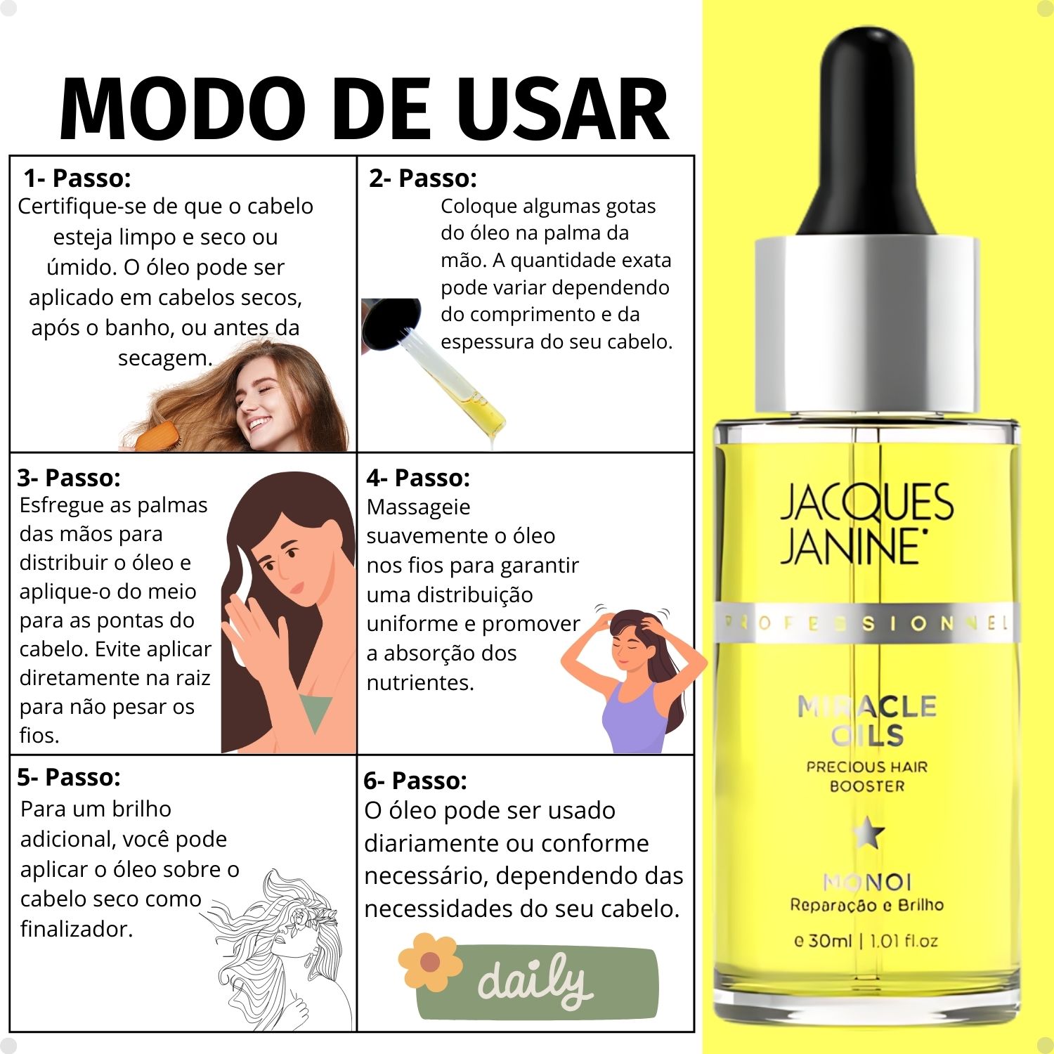 Óleo Jacques Janine Miracle Oils Monoi Reparação e Brilho 30ml