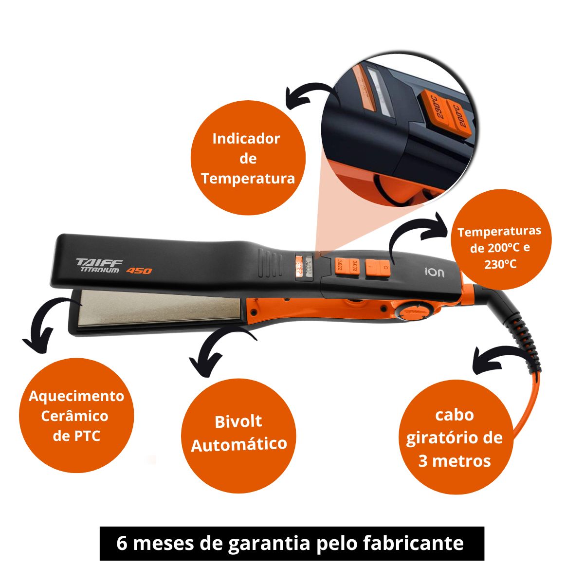 CHAPA TAIFF TITANIUM 450 LARANJA BIVOLT - Teruya - Cosméticos e