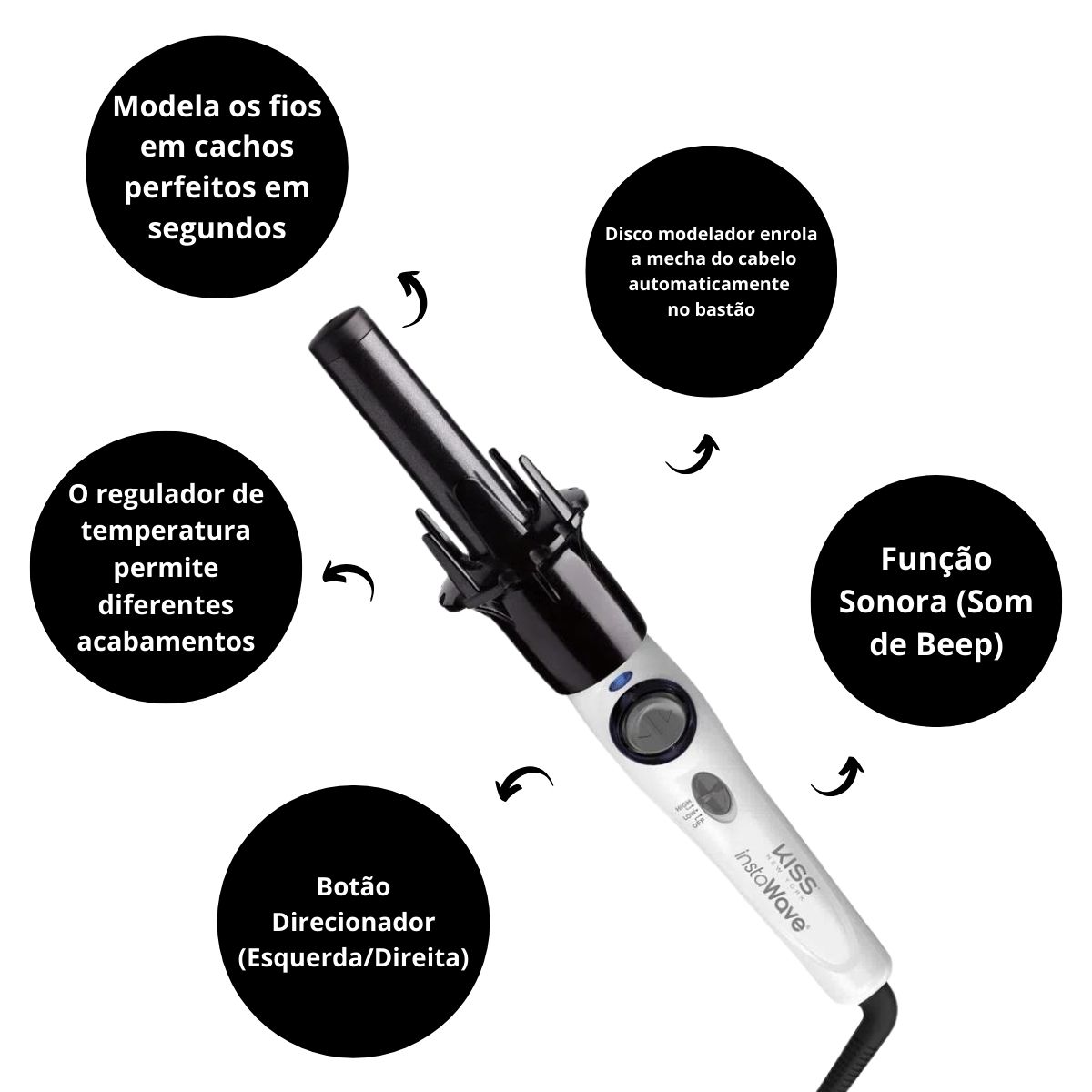 Kiss New York Insta Wave Modelador Automatico Preto/Branco Bivolt