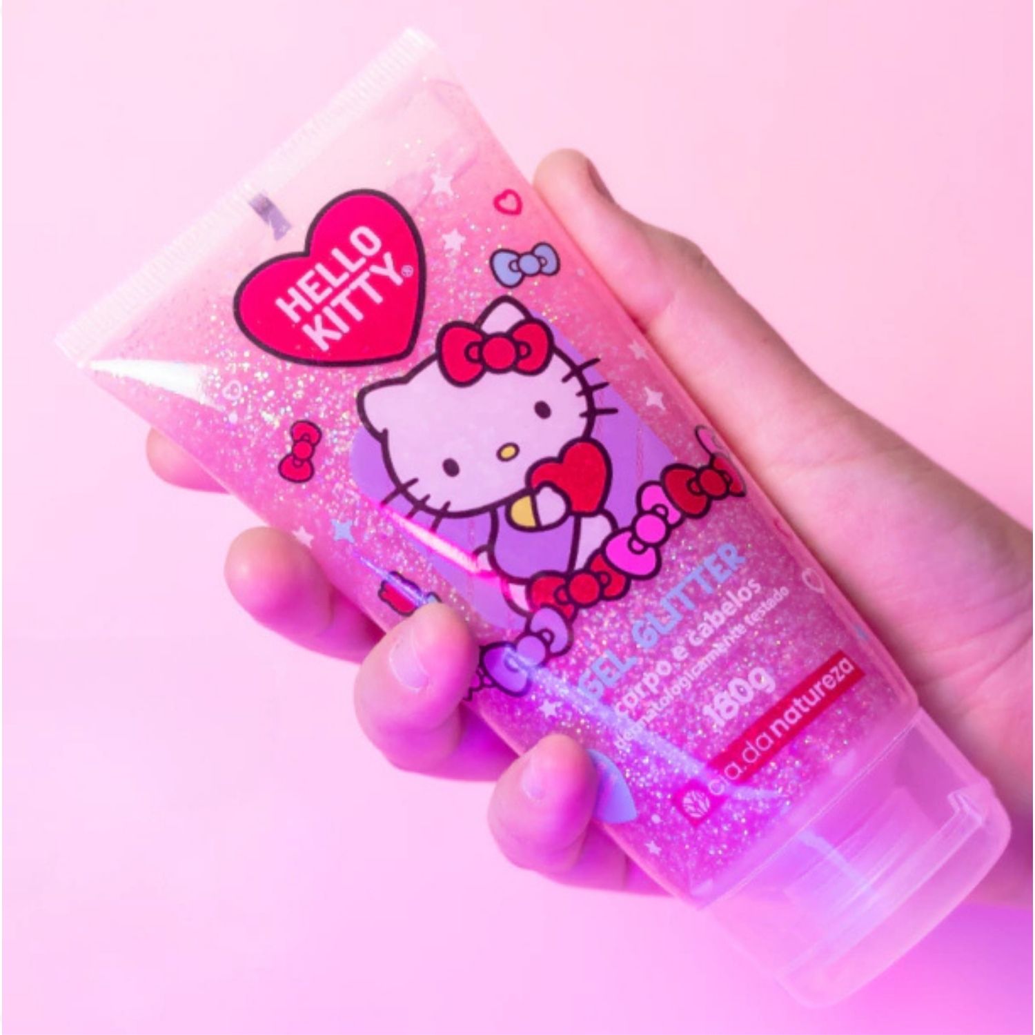 Gel Glitter Cia da Natureza Hello Kitty Corpo e Cabelo 180g