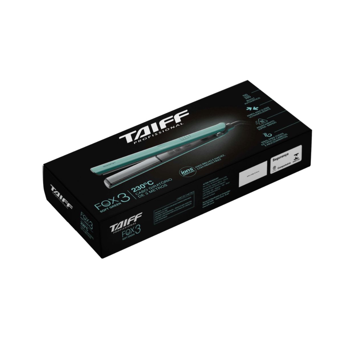 CHAPA TAIFF FOX 3 SOFT GREEN 230°C BIVOLT - Teruya - Cosméticos e