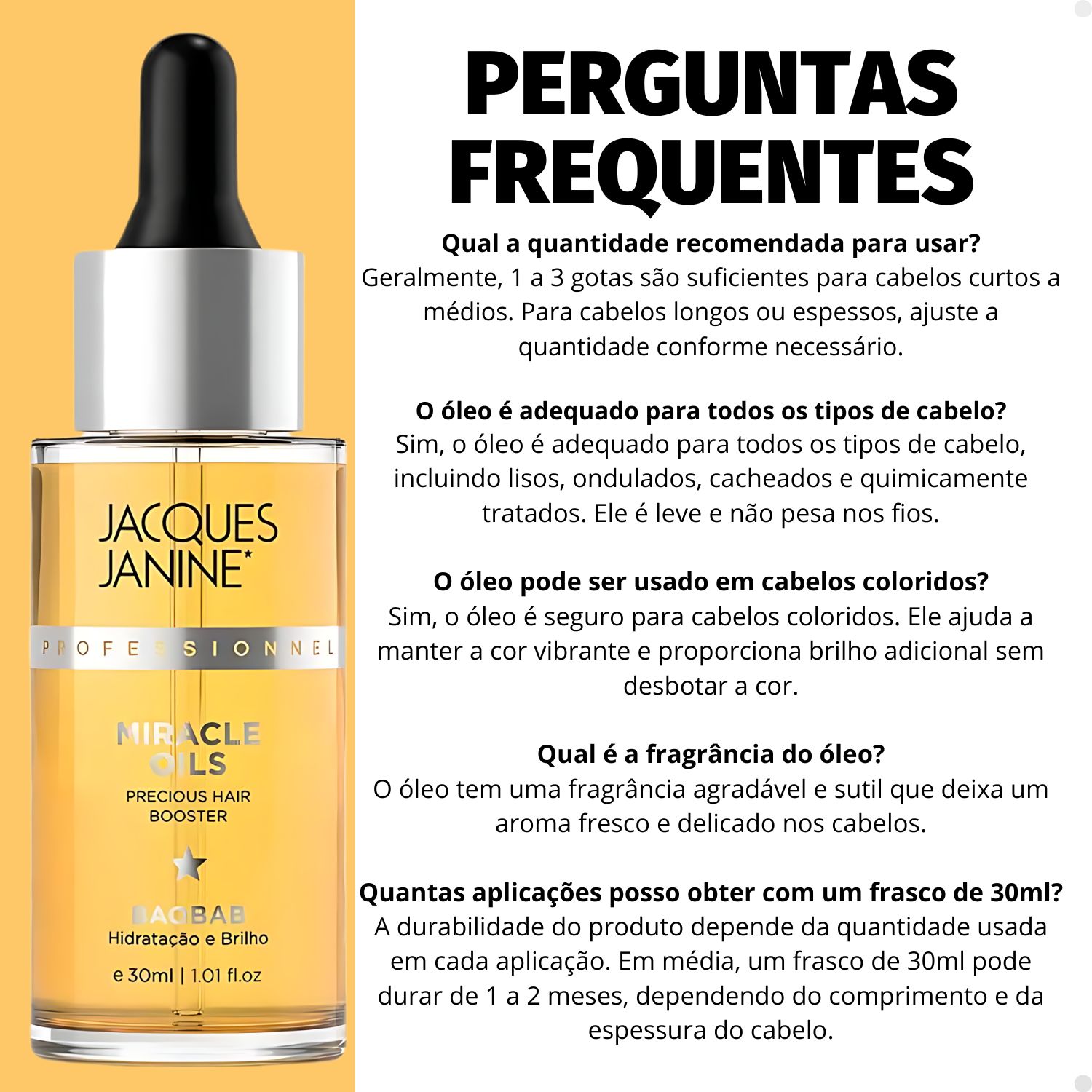 Óleo Jacques Janine Miracle Oils Baobab Hidratação e Brilho 30ml