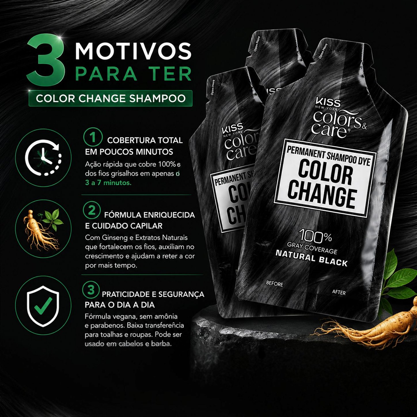 Shampoo Tonalizante Kiss New York Color Change Preto - Teruya