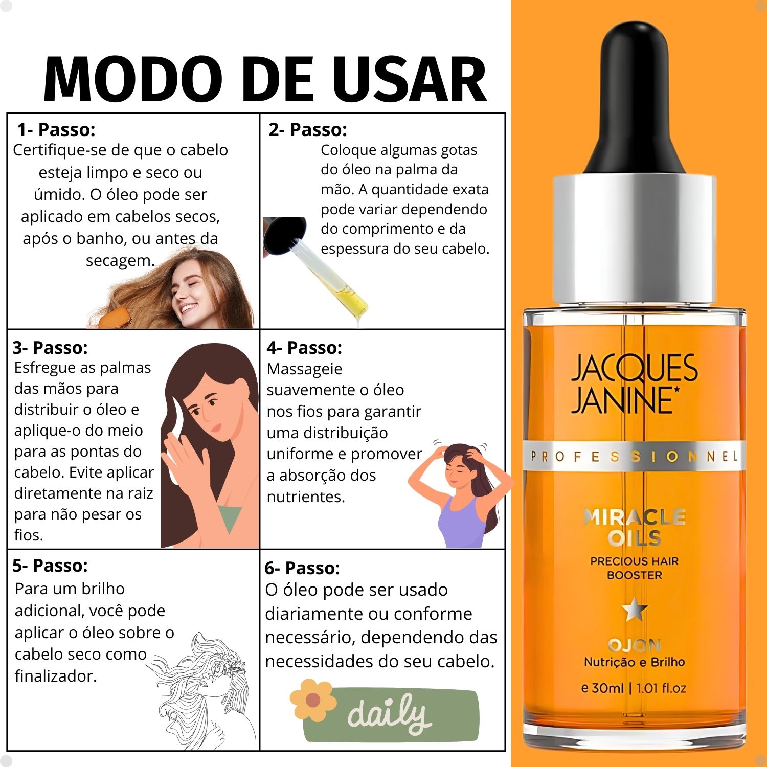 Óleo Jacques Janine Miracle Oils Ojon Nutrição e Brilho 30ml