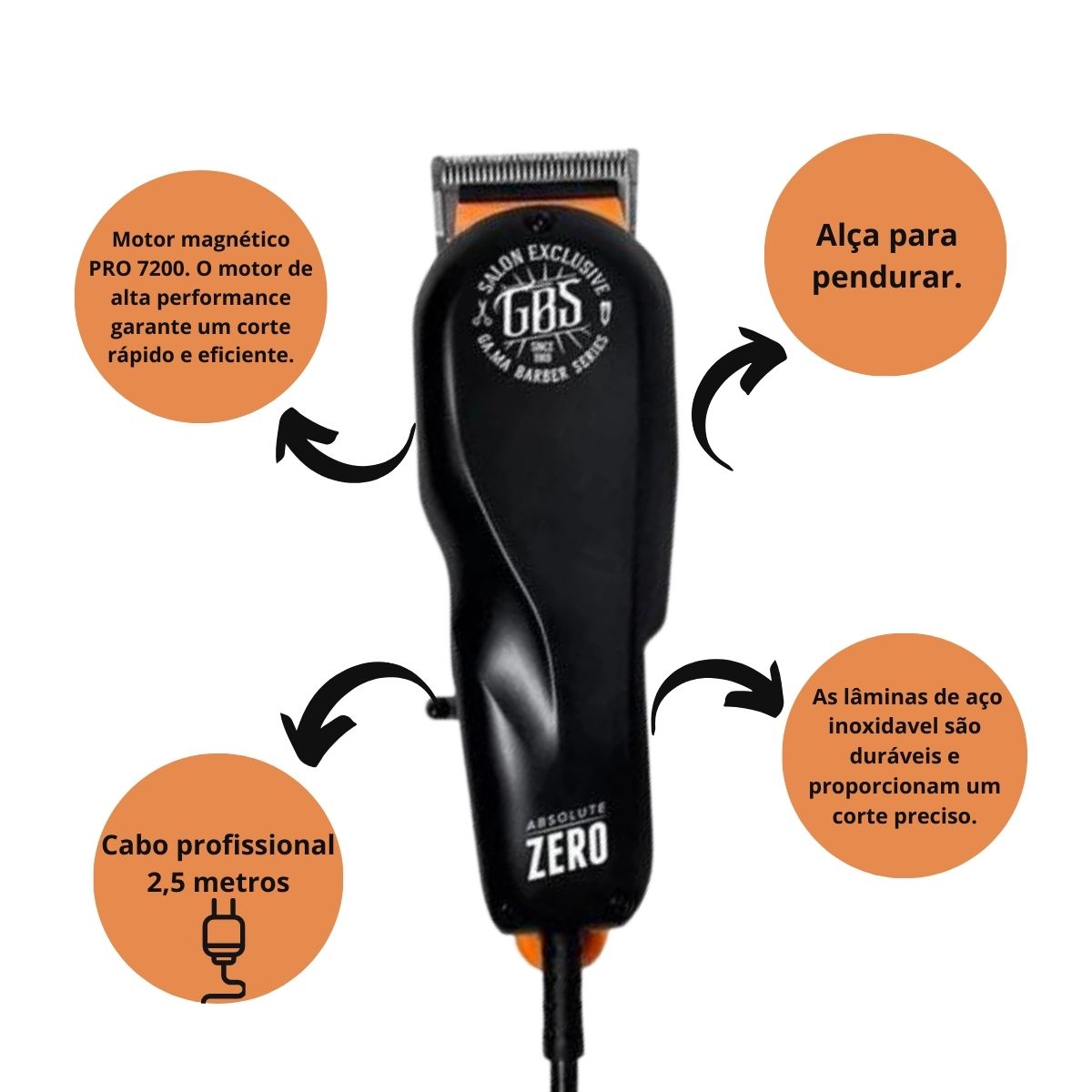 MÁQUINA DE CORTE GAMA ABSOLUTE ZERO GBS BARBER SERIES 127V
