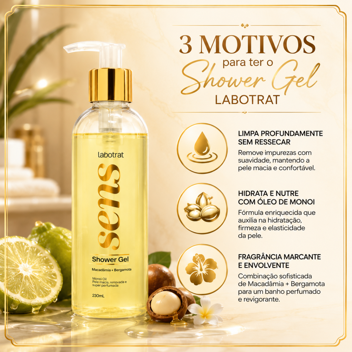 Shower Gel Labotrat Sens Macadâmia + Bergamota 230ml - Teruya