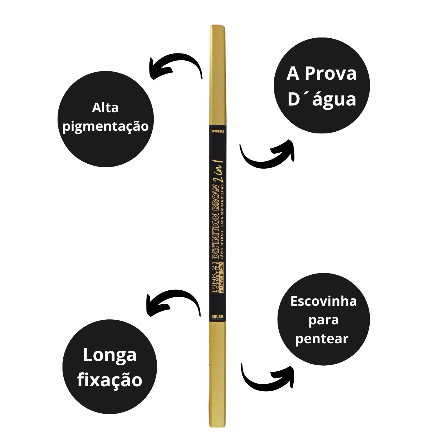 Lápis para Sobrancelha Pink 21 Definition Brow 2 In 1 Preto
