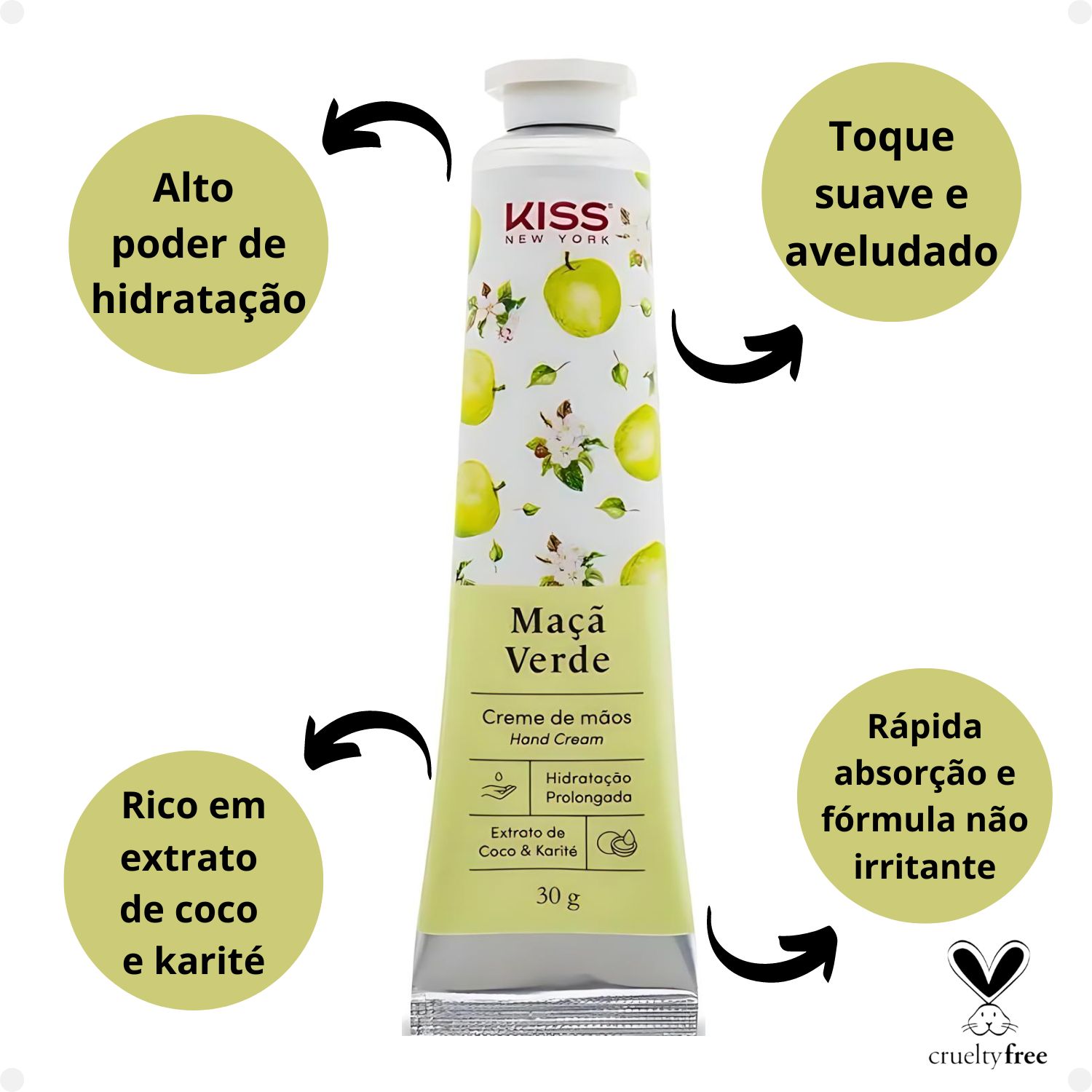 Creme Hidratante de Mãos Kiss New York Maçã Verde 30g - Teruya