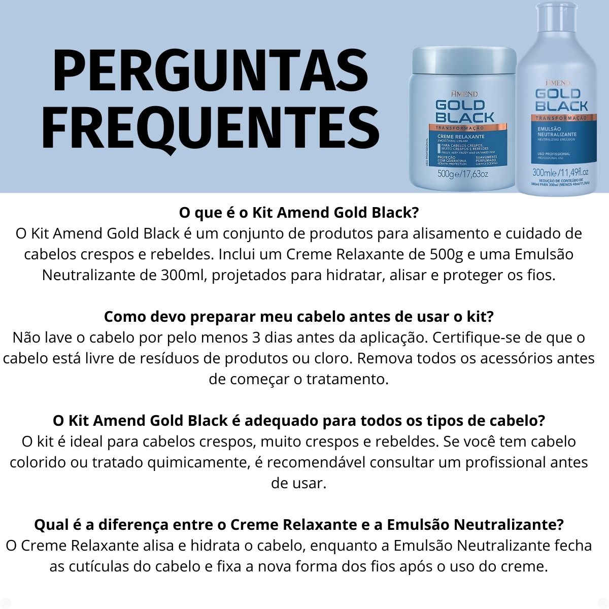 Kit Amend Gold Black: Creme Relaxante Amônia 500g e Emulsão