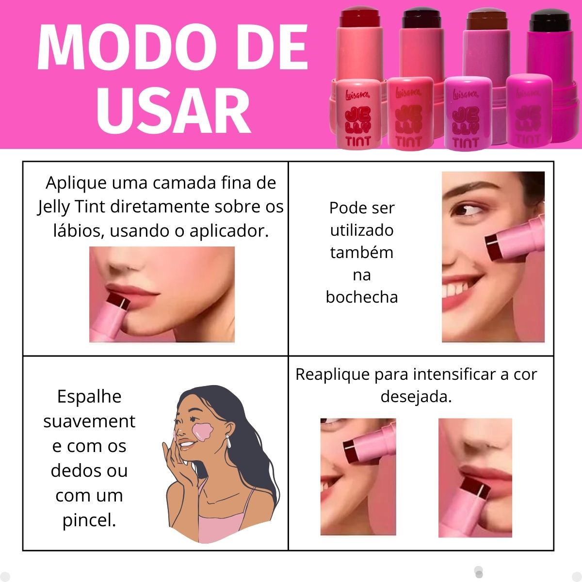 Kit Luisance Jelly Tint: Realça Lábios e Bochechas 4 Cores