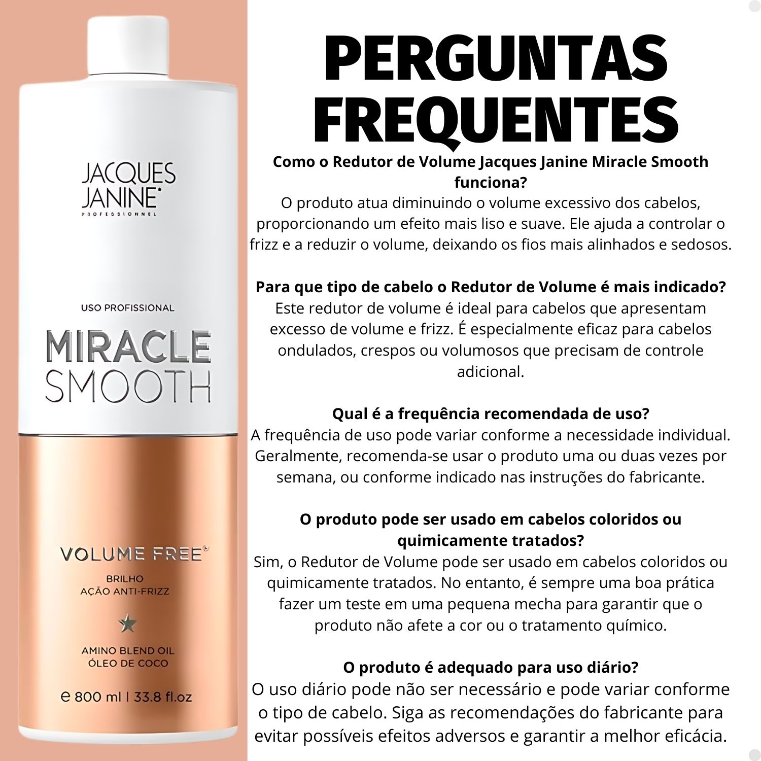 Redutor De Volume Jacques Janine Miracle Smooth Volume Free 800ml