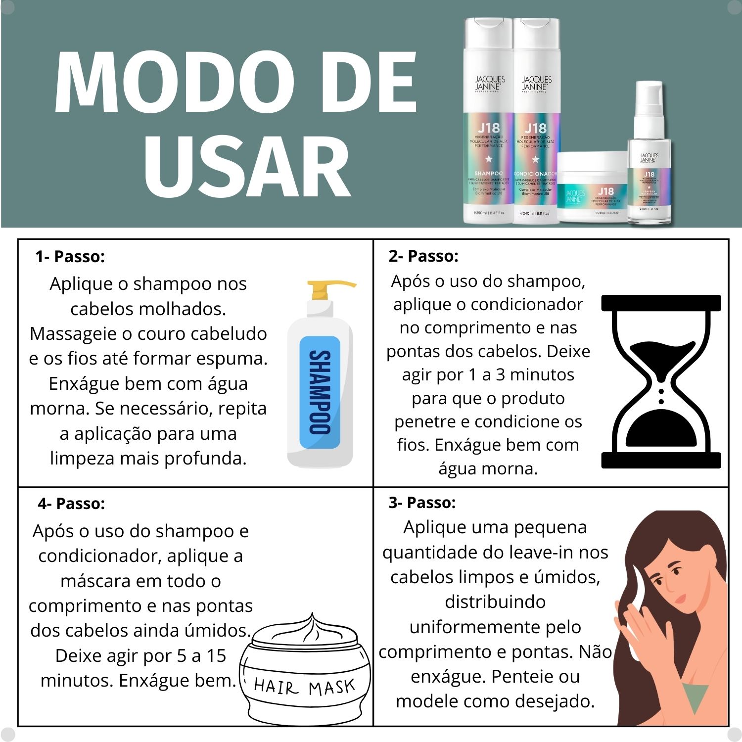 Kit Jacques Janine J18: Shampoo, Condicionador, Máscara 240g e
