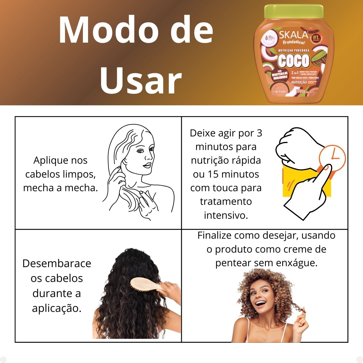 Creme de Tratamento Skala Coco 2 em 1 1000g - Teruya - Cosméticos