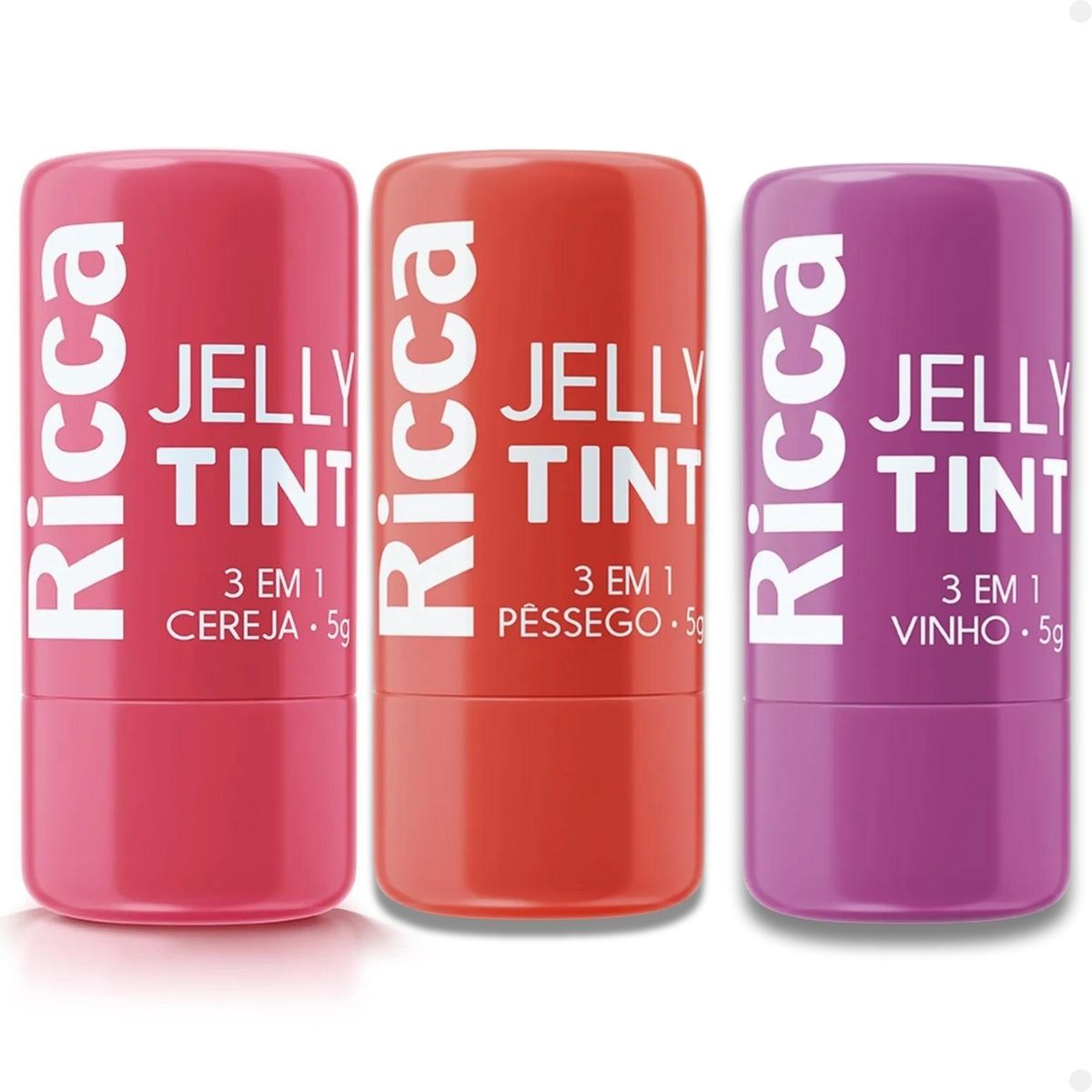 Kit Ricca 3 em 1: 3 Jelly Tint Cereja, Pêssego e Vinho - Teruya