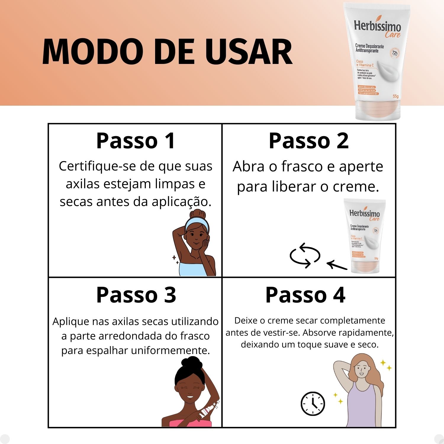 Kit Herbíssimo Care Coco e Vitamina C: 3 Cremes Desodorante 55g