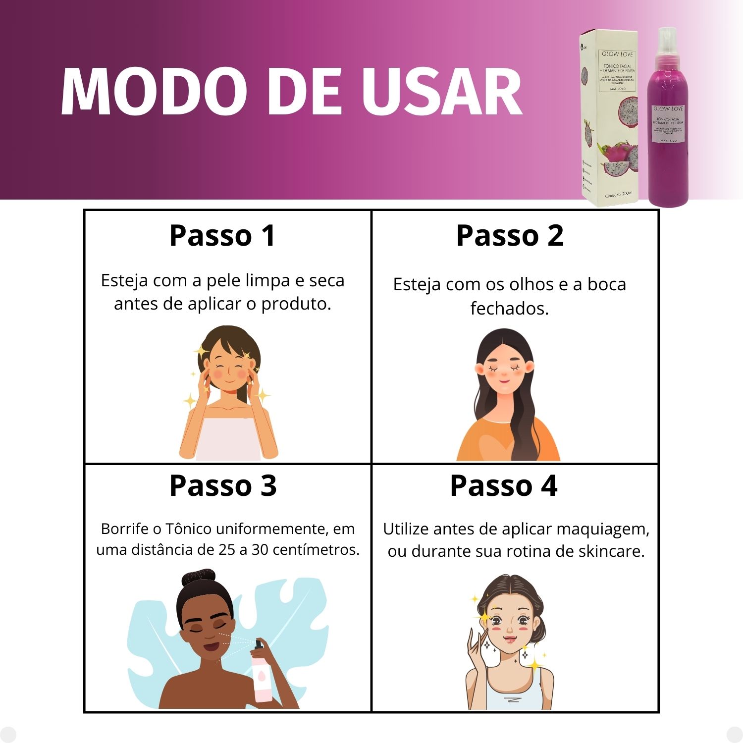 Tônico Facial Hidratante Max Love Colágeno Glow Love Pitaya 200ml