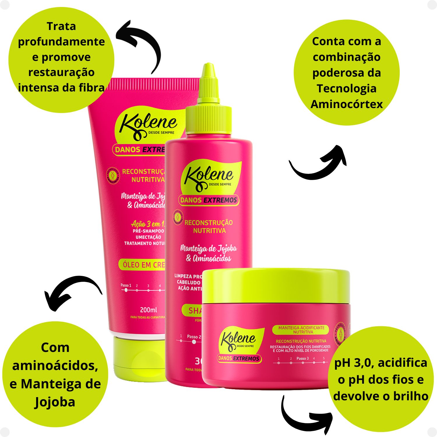 Kit Kolene Danos Extremos Reconstrução Nutritiva: Óleo em Creme
