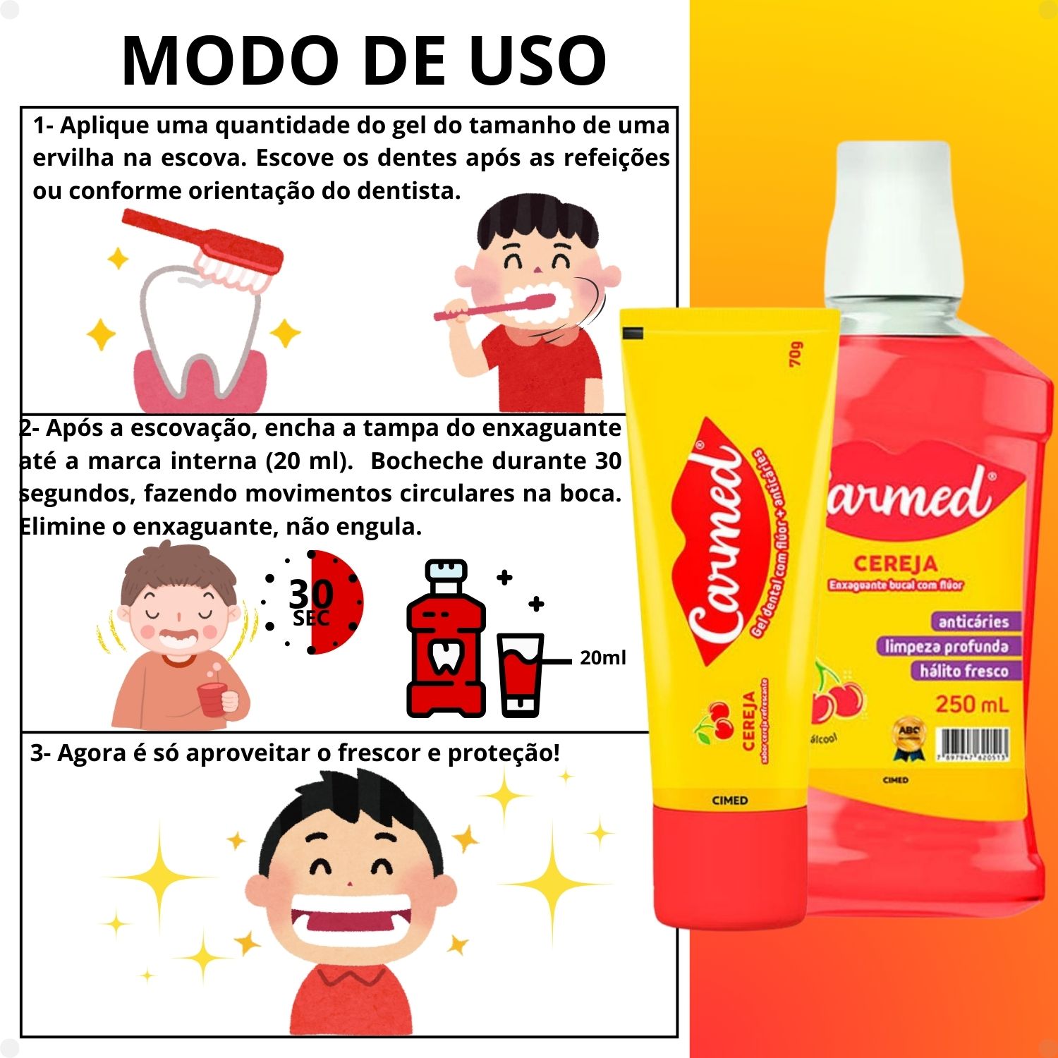 Kit Carmed Cereja: Gel Dental 70g e Enxaguante Bucal 250ml