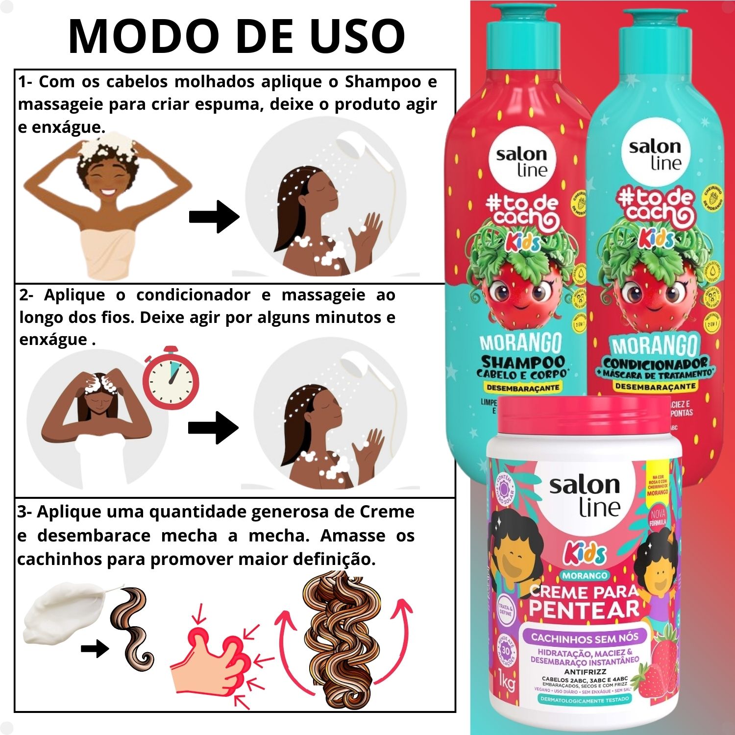 Kit Salon Line Kids: Shampoo e Condicionador + Creme para Pentear