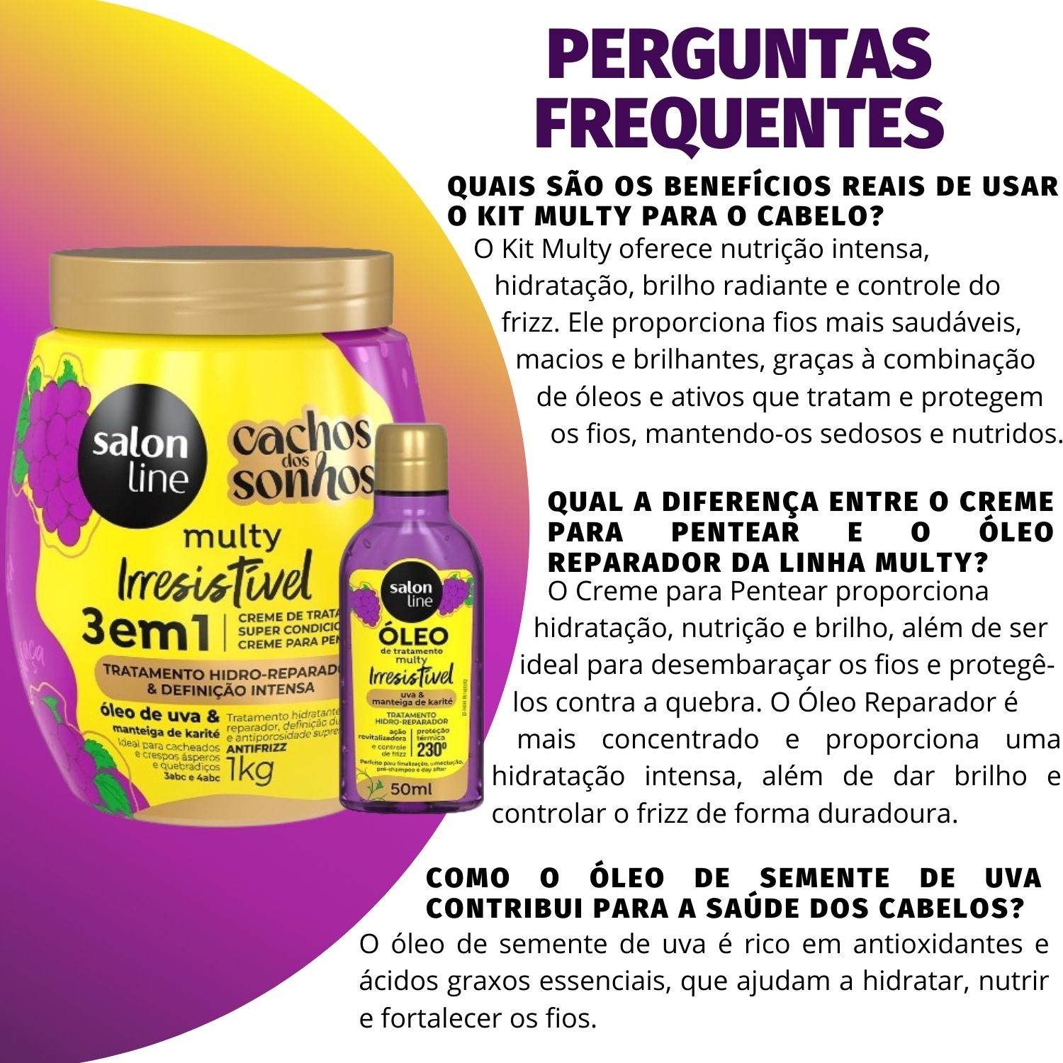 Kit Salon Line Multy Irrestível: 1 Creme 3 em 1 e 1 Óleo Uva
