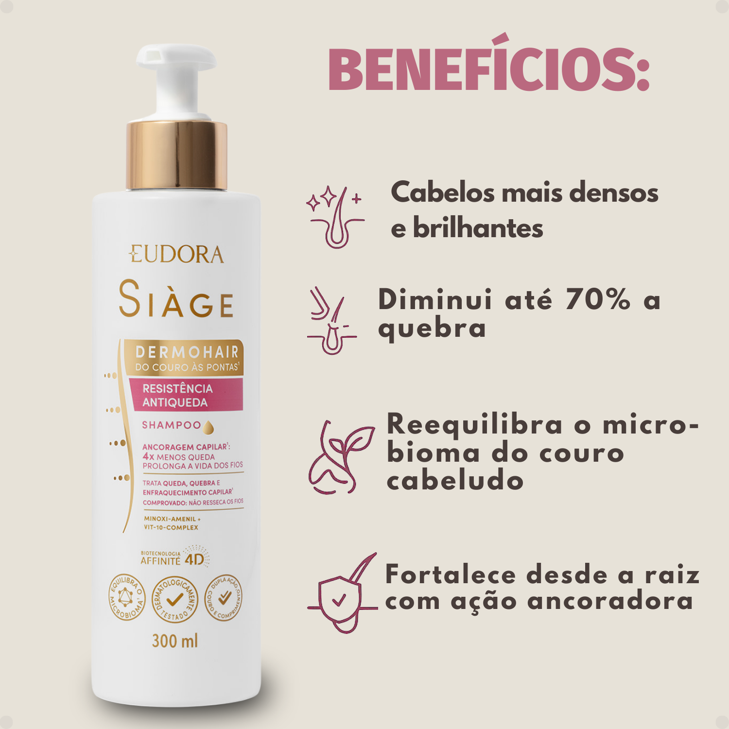 Shampoo Eudora Siàge Dermohair Resistência Antiqueda 300ml - Teruya ...
