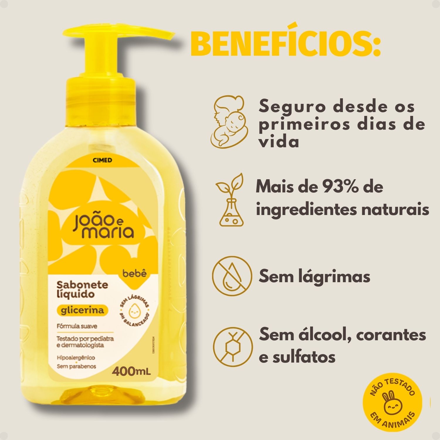 SABONETE LÍQUIDO BEBÊ CIMED JOÃO E MARIA GLICERINA 400ML