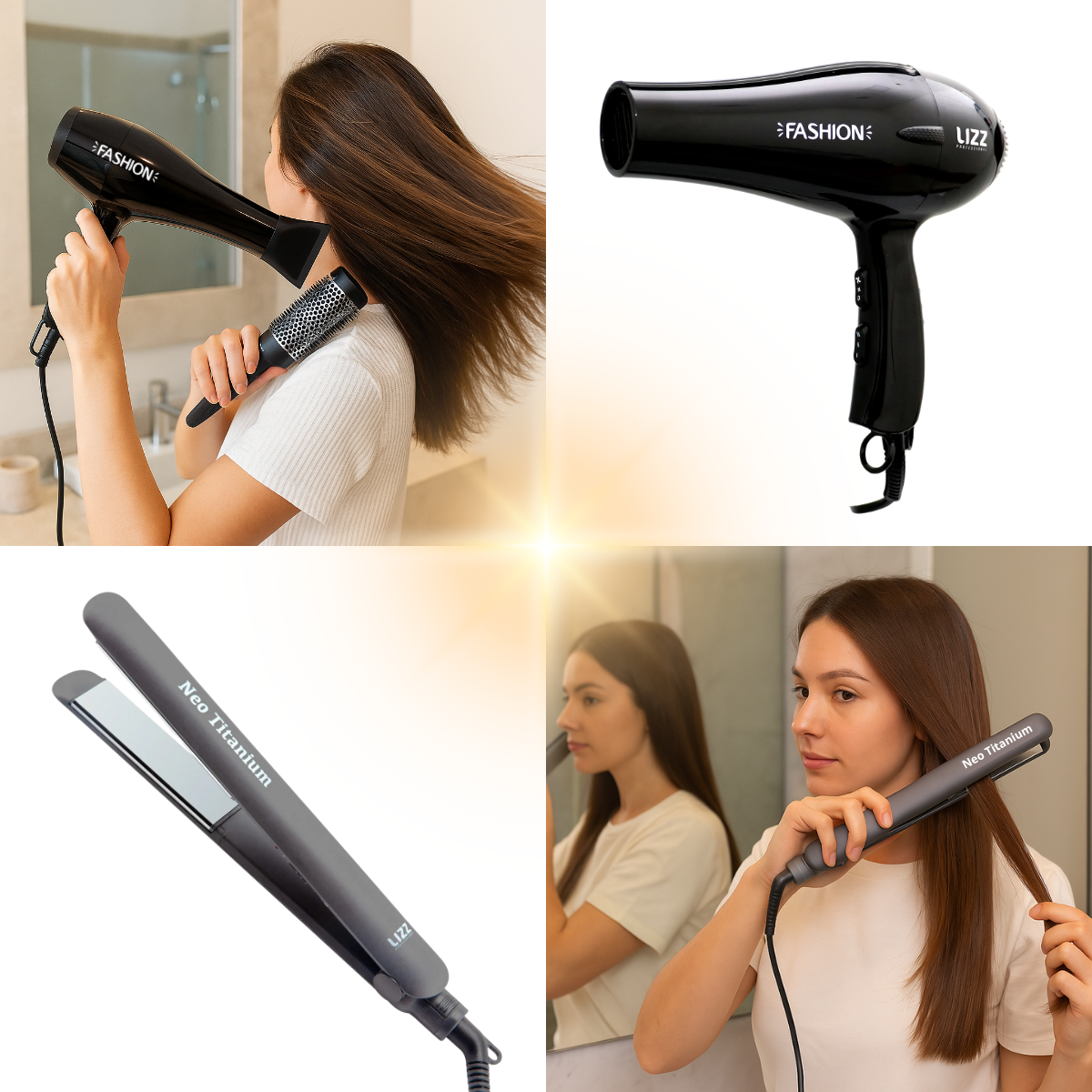 Kit Lizz: Secador Fashion Preto 2200w 220v e Prancha Neo Titanium