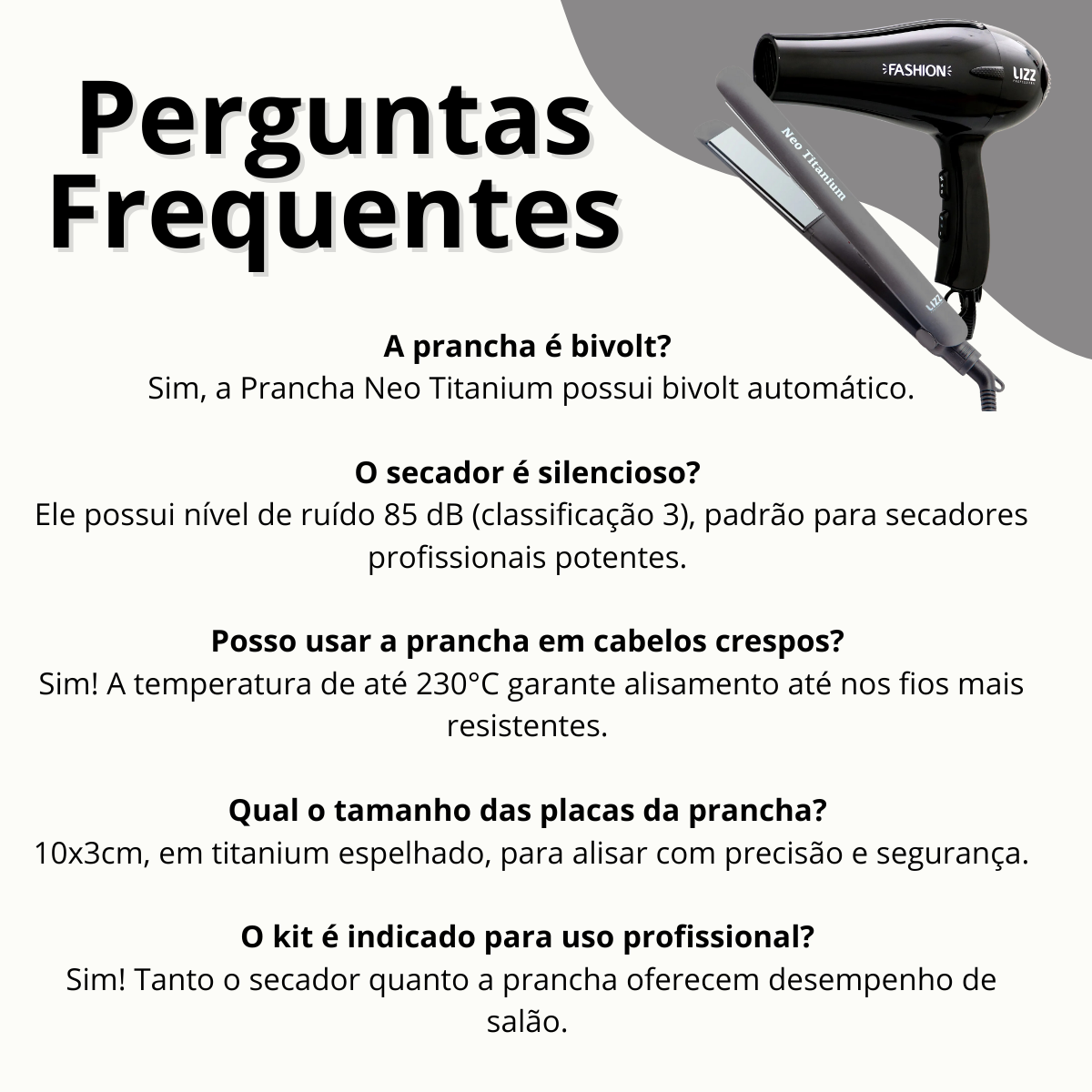 Kit Lizz: Secador Fashion Preto 2200w 220v e Prancha Neo Titanium