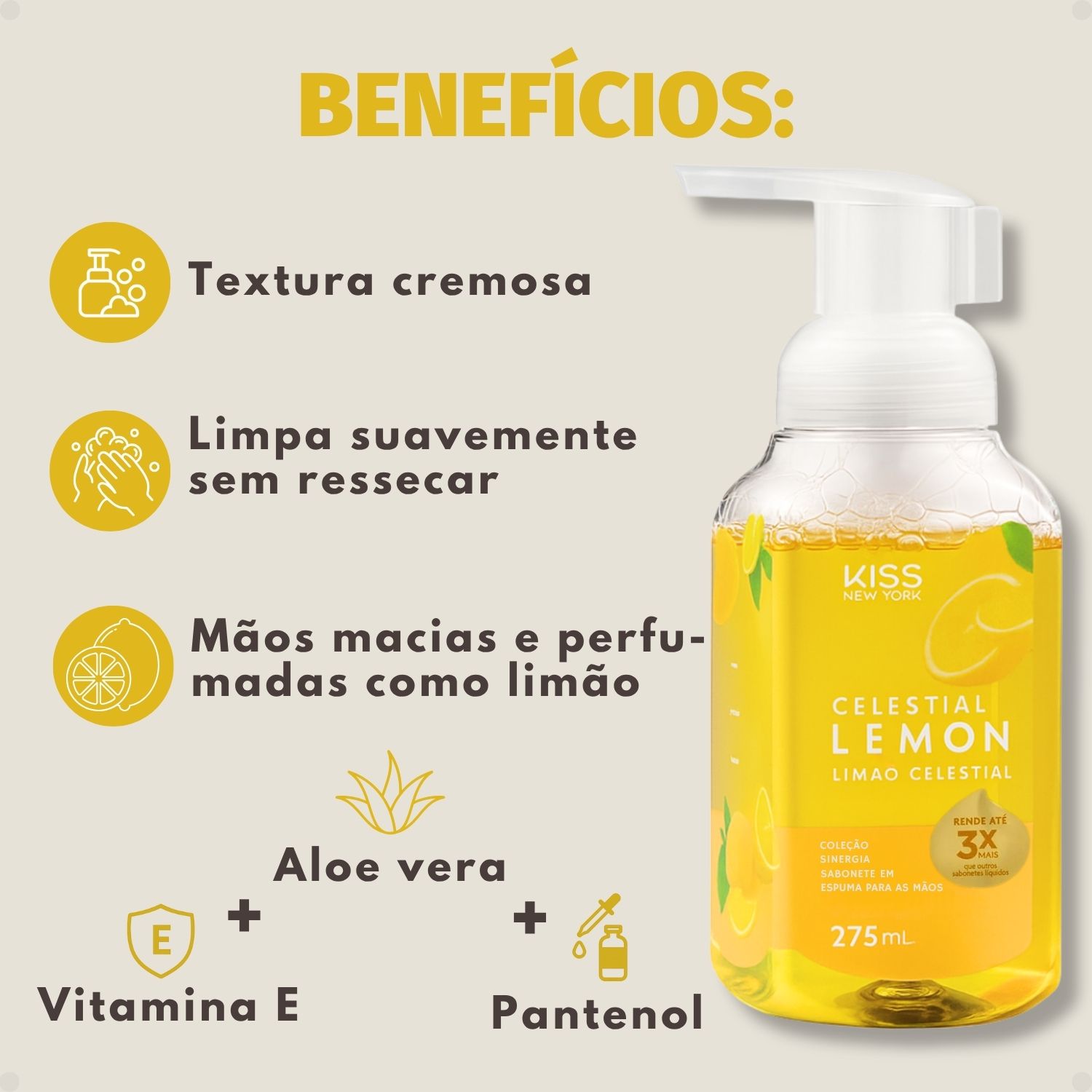 Sabonete em Espuma Para Mãos Kiss New York Celestial Lemon 275ml