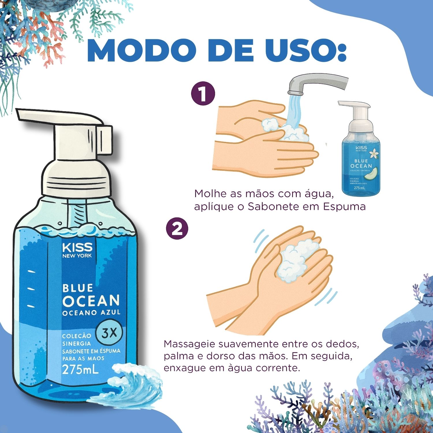 Sabonete em Espuma Para Mãos Kiss New York Blue Ocean 275ml