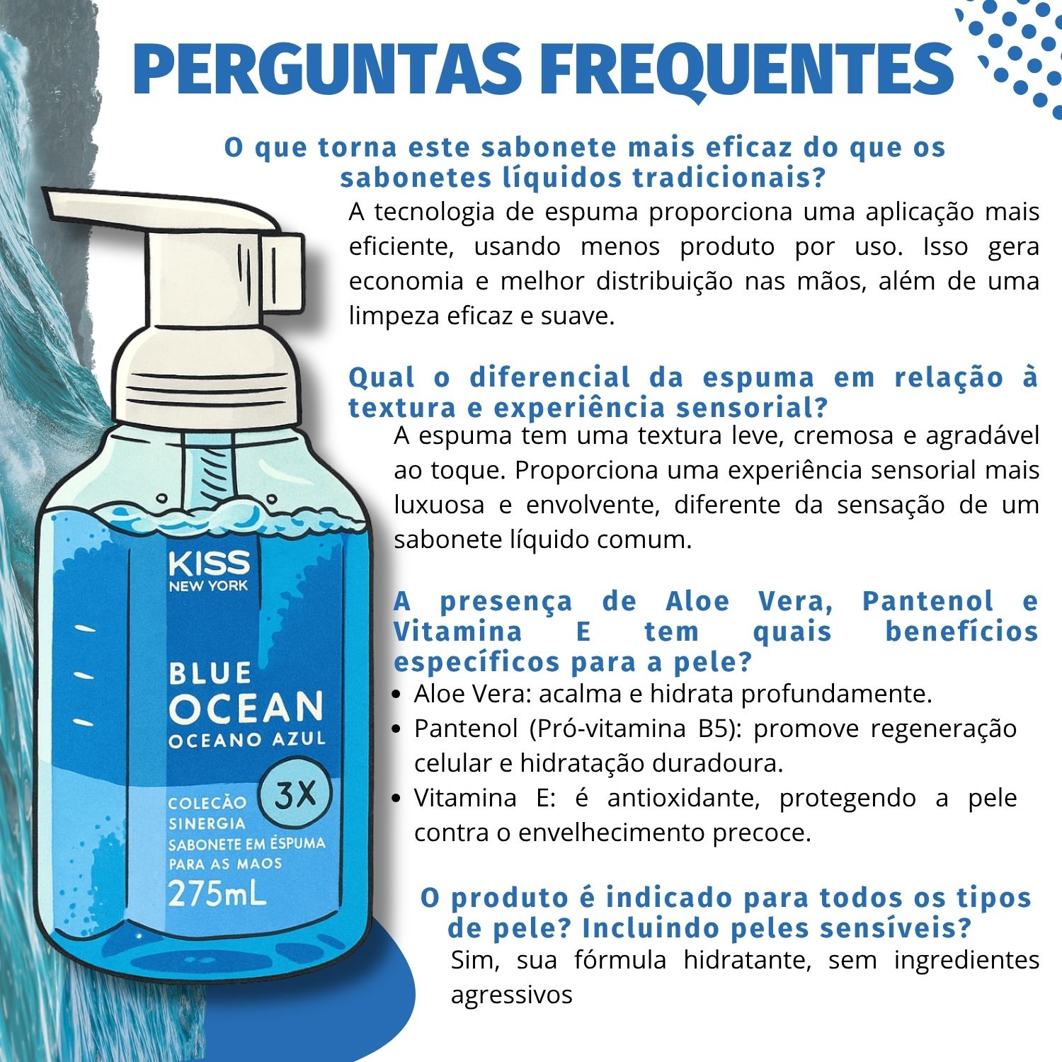 Sabonete em Espuma Para Mãos Kiss New York Blue Ocean 275ml