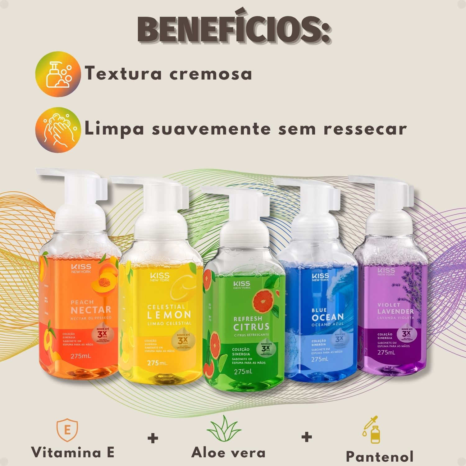 Kit Kiss New York Coleção Sinergia 5 Sabonetes em Espuma
