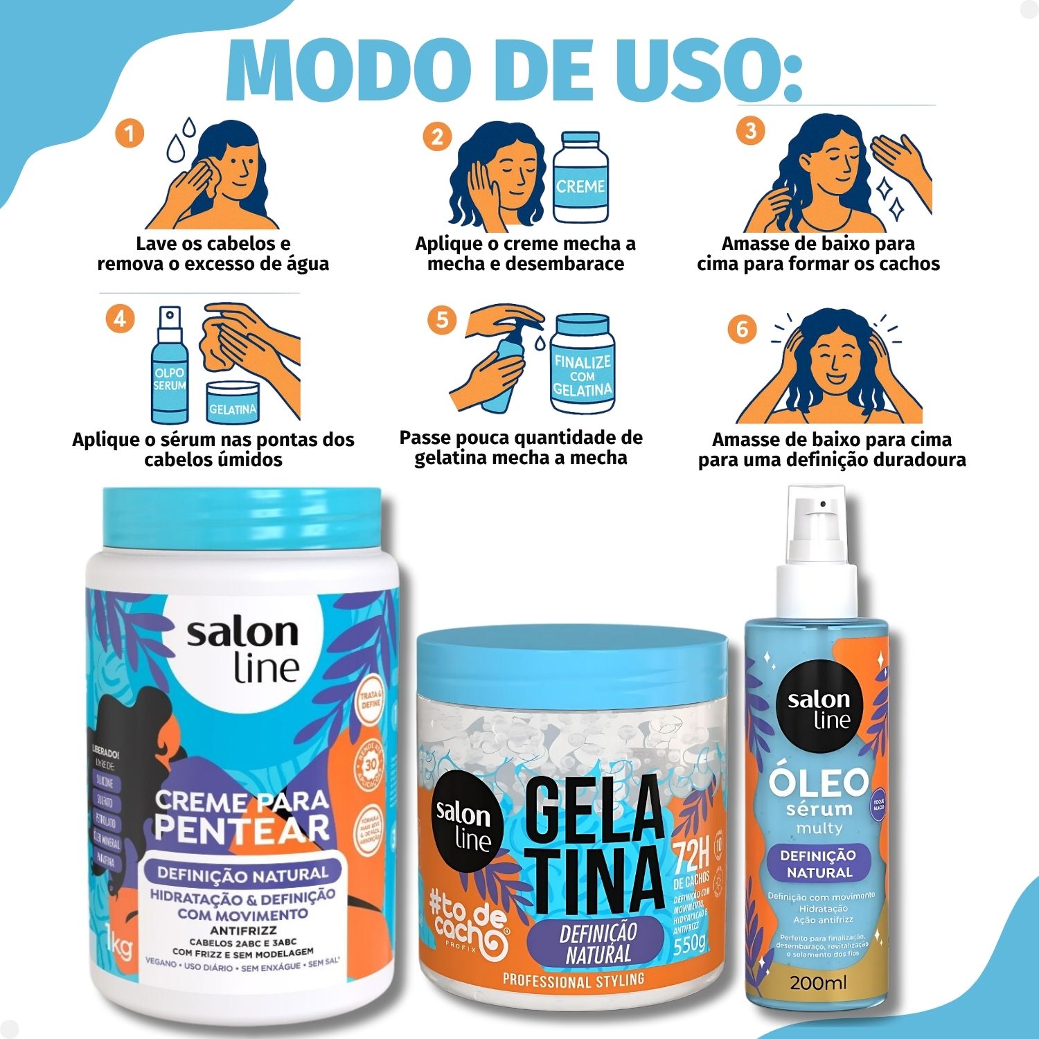Kit Salon Line Definição Natural: Gelatina #todecacho 550g, Óleo