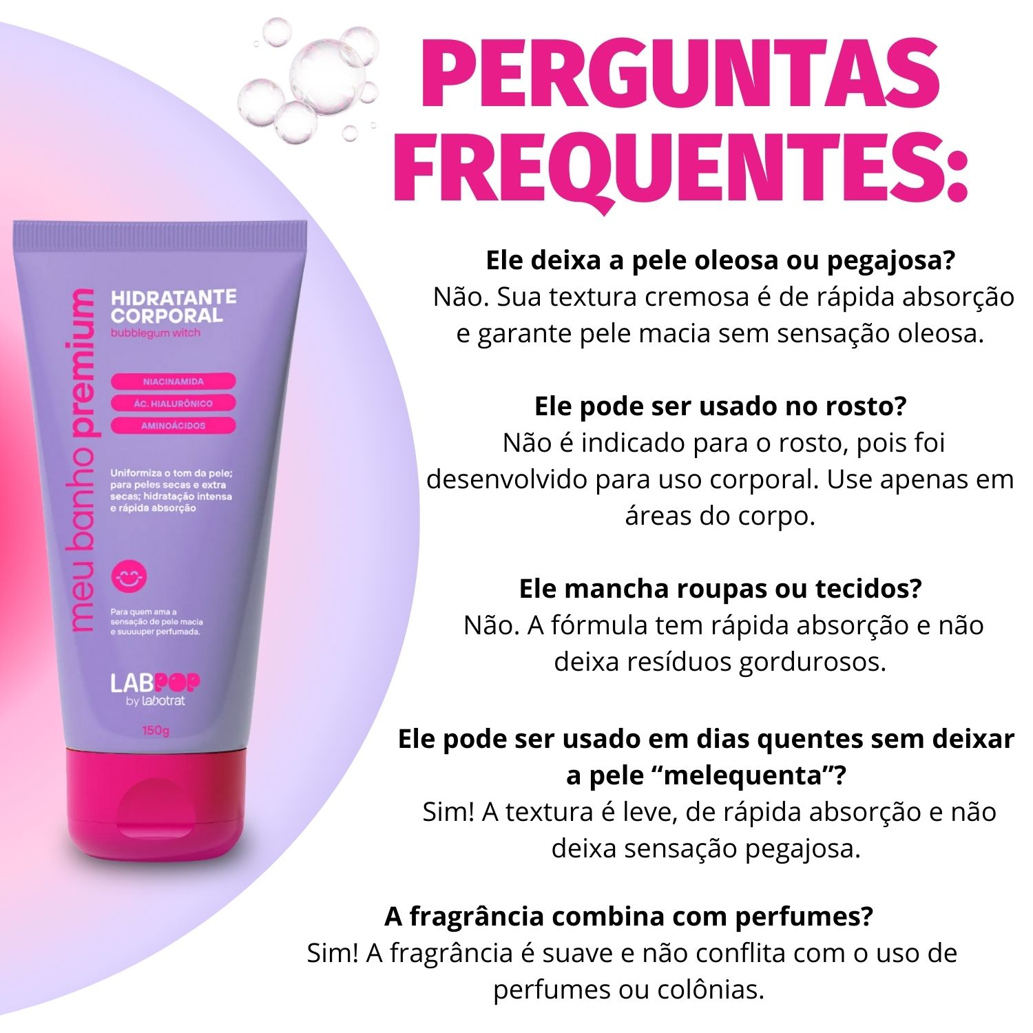 Hidratante Corporal LabPop by Labotrat Meu Banho Premium Bubblegum