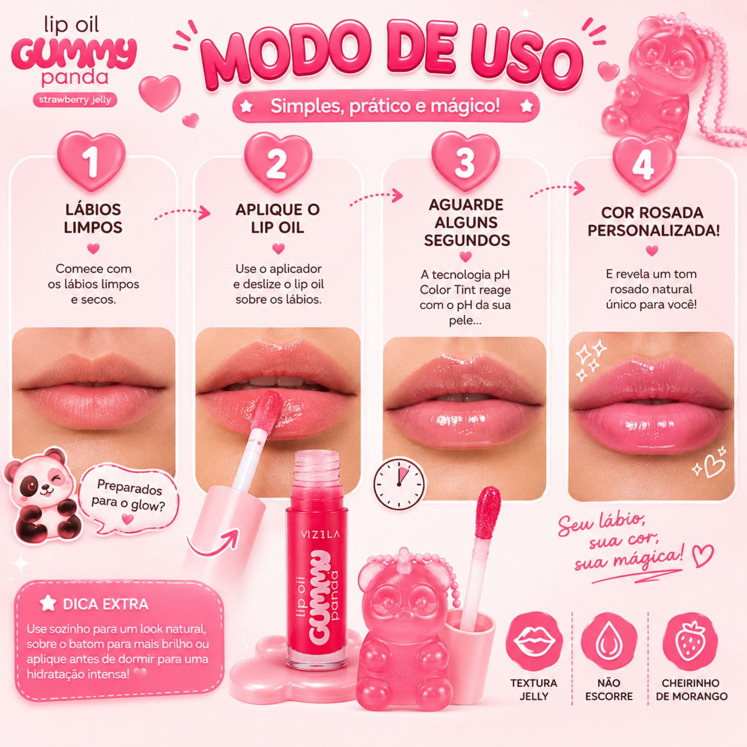 Lip Oil Vizzela Gummy Panda Strawberry Jelly Com Chaveiro - Teruya