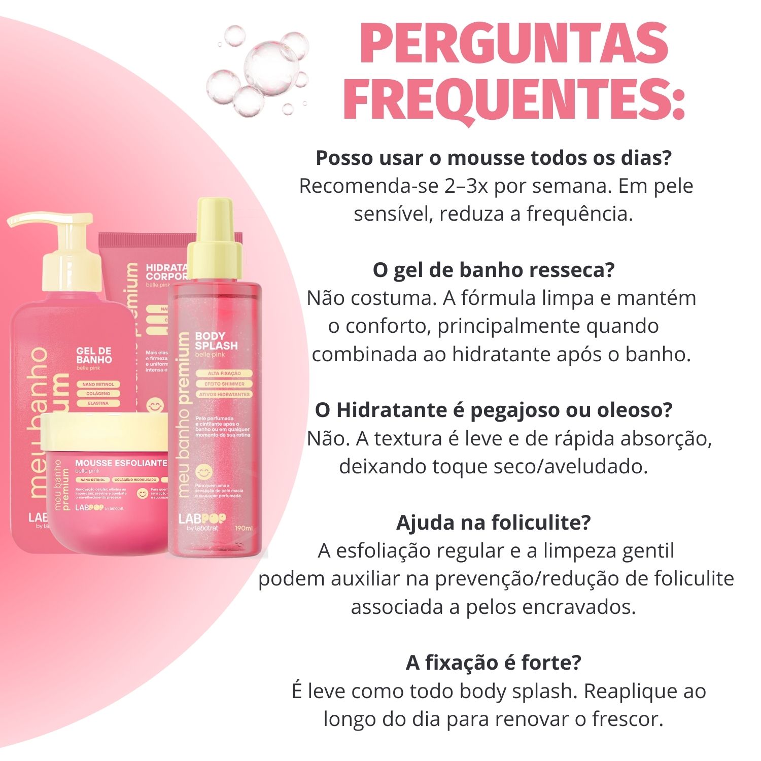 Kit LabPop by Labotrat Belle Pink: Gel de Banho, Mousse Esfoliante