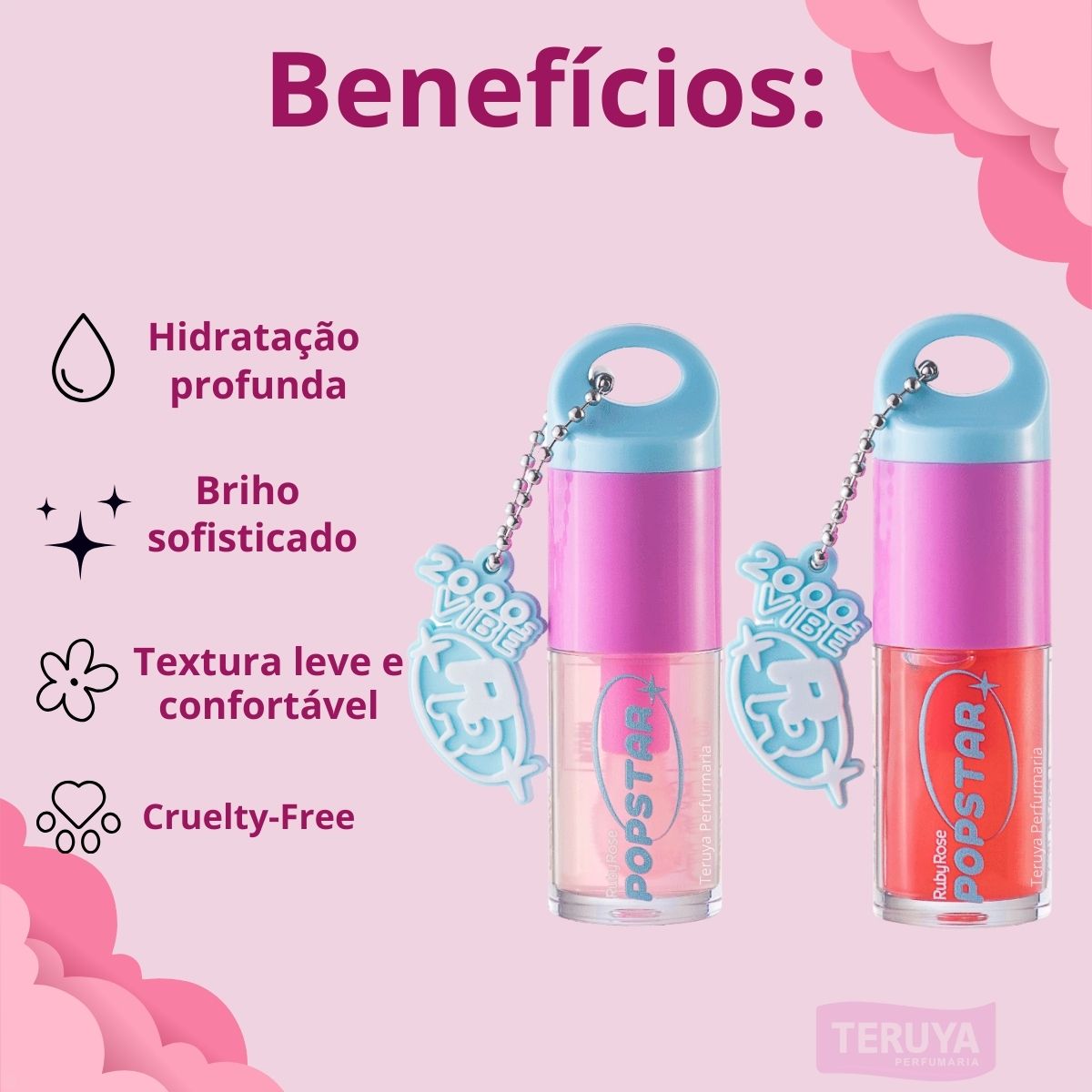 Kit Lip Oil Ruby Rose Popstar Hidratante Lábios Plush Liquor