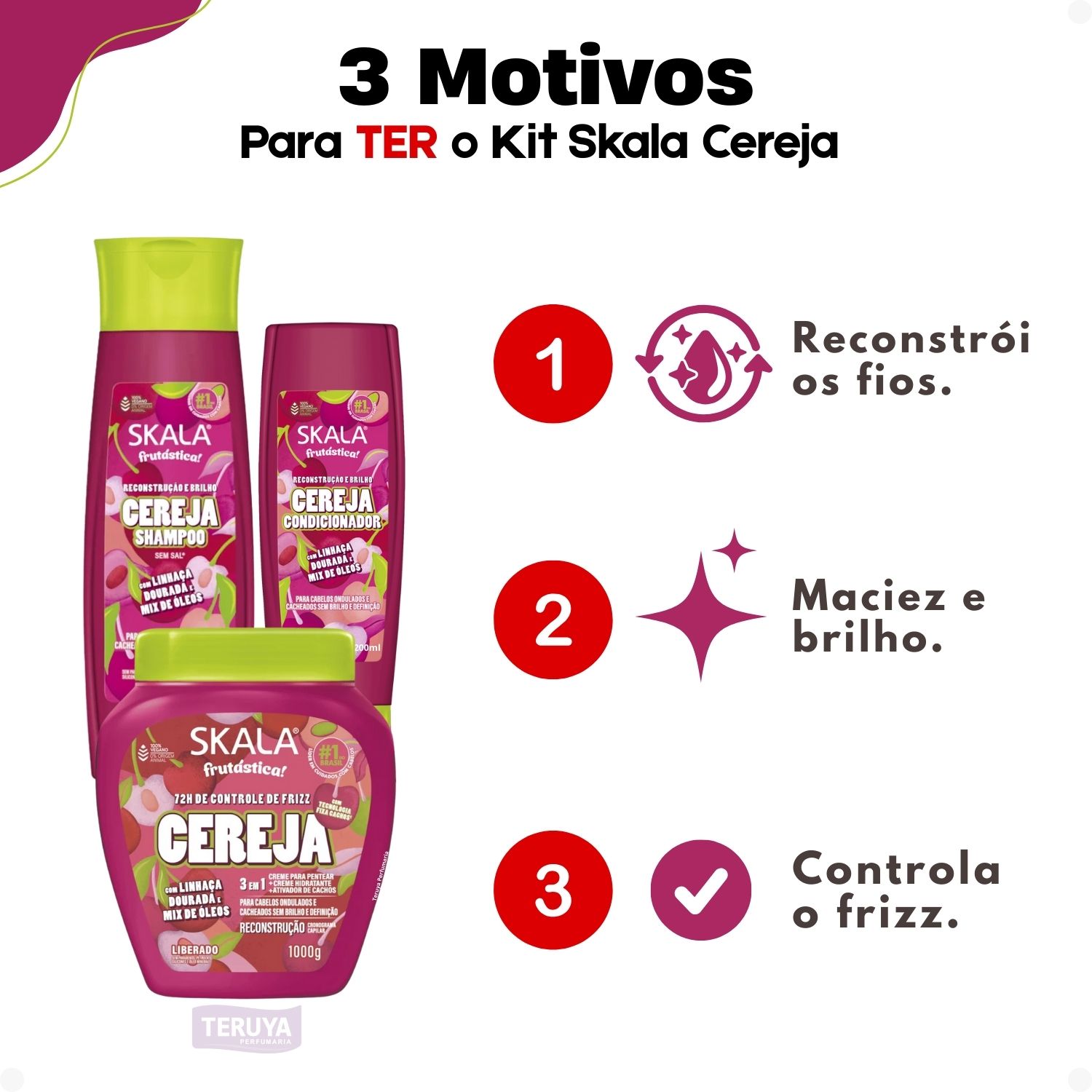 Kit Skala Frutástica Cereja: Shampoo e Condicionador + Máscara