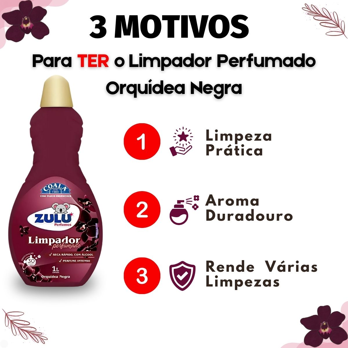 Limpador Perfumado Coala Zulu Perfumes Orquídea Negra 1L - Teruya