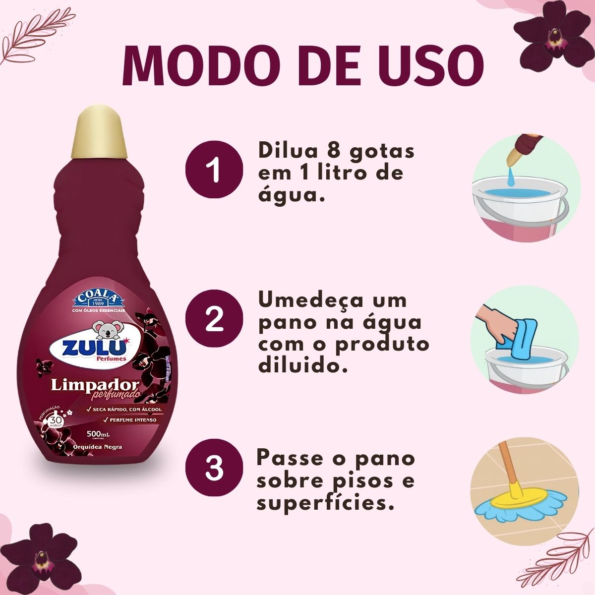 Limpador Perfumado Coala Zulu Perfumes Orquídea Negra 500ml