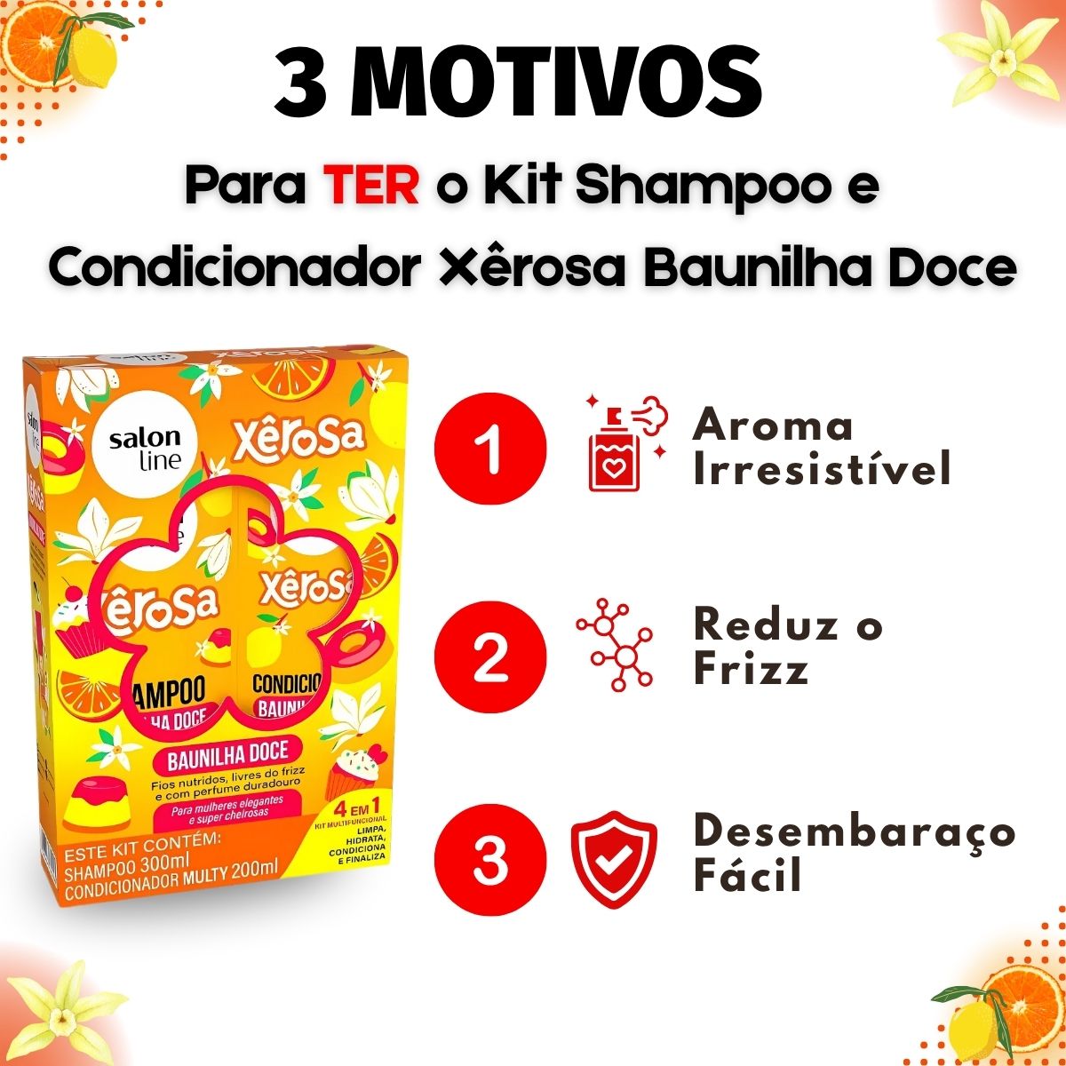 Kit Salon Line Xêrosa Baunilha Doce: Shampoo 300ml e Condicionador