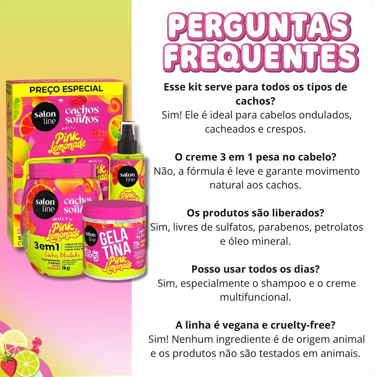 Kit Salon Line Pink Lemonade Cachos Dos Sonhos Completo + Mimos