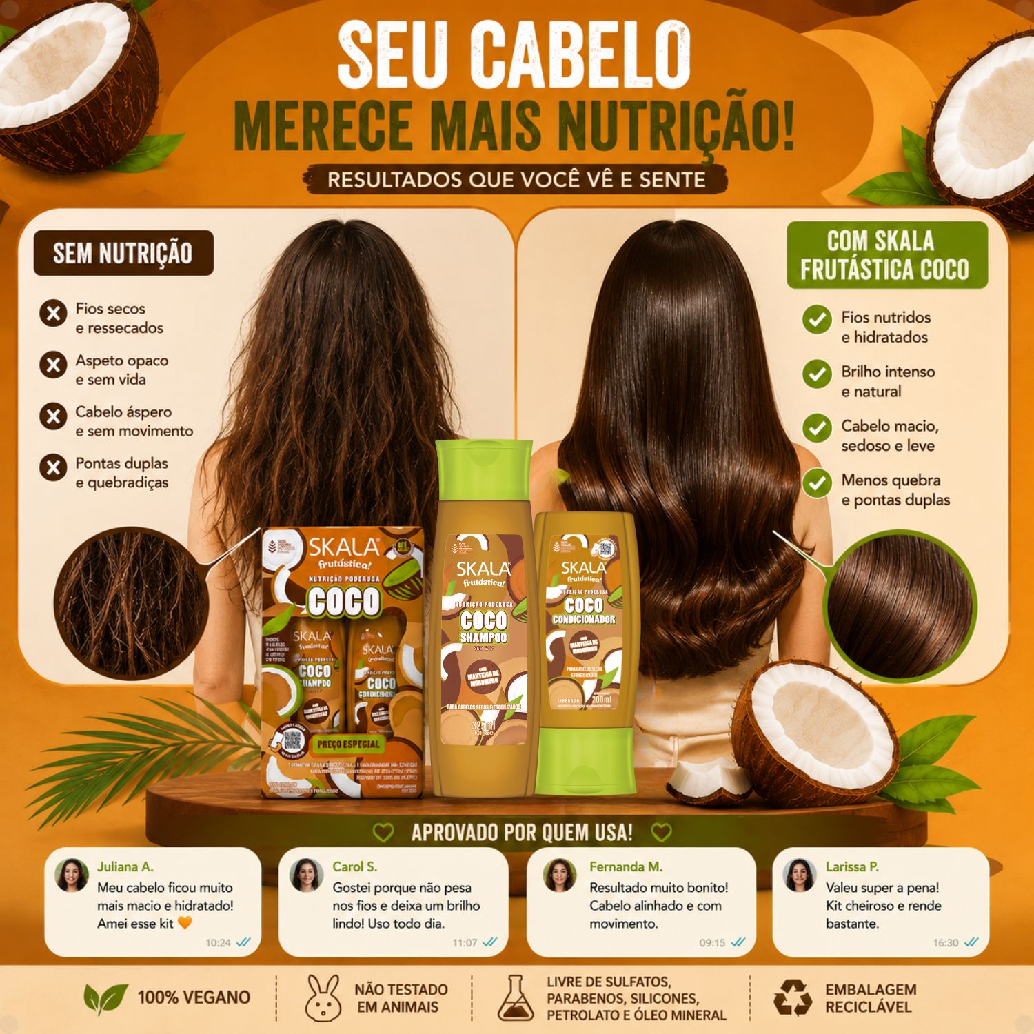 Kit Skala Frutástica Coco: Shampoo 325ml e Condicionador 200ml