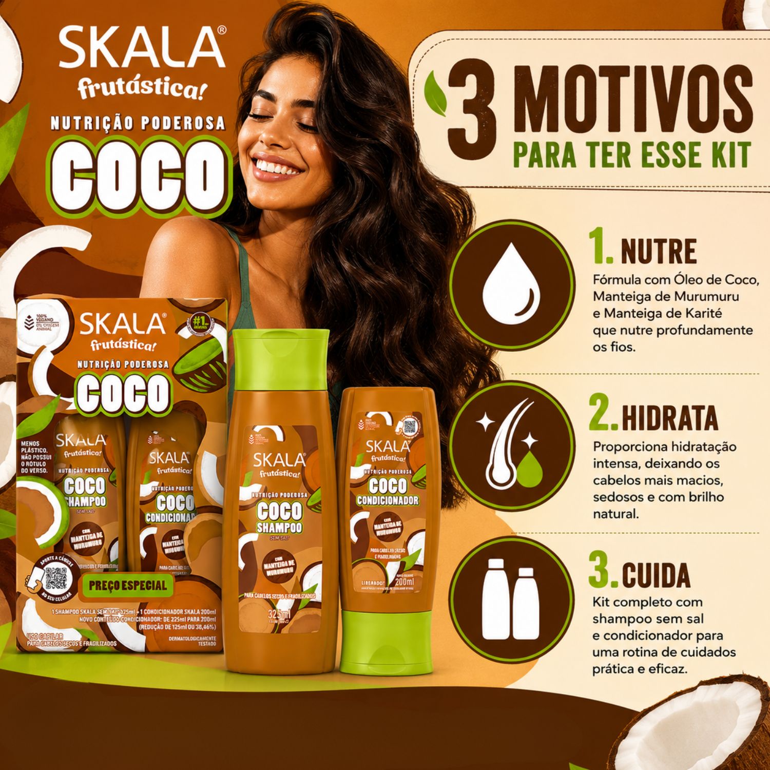 Kit Skala Frutástica Coco: Shampoo 325ml e Condicionador 200ml