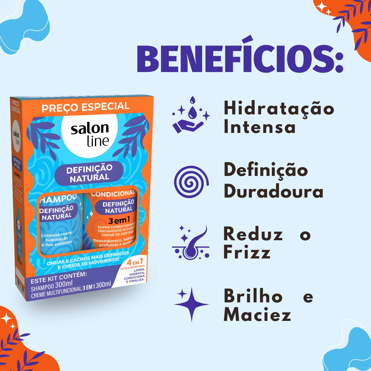 Kit Salon Line Definição Natural: Shampoo e Creme Multifuncional
